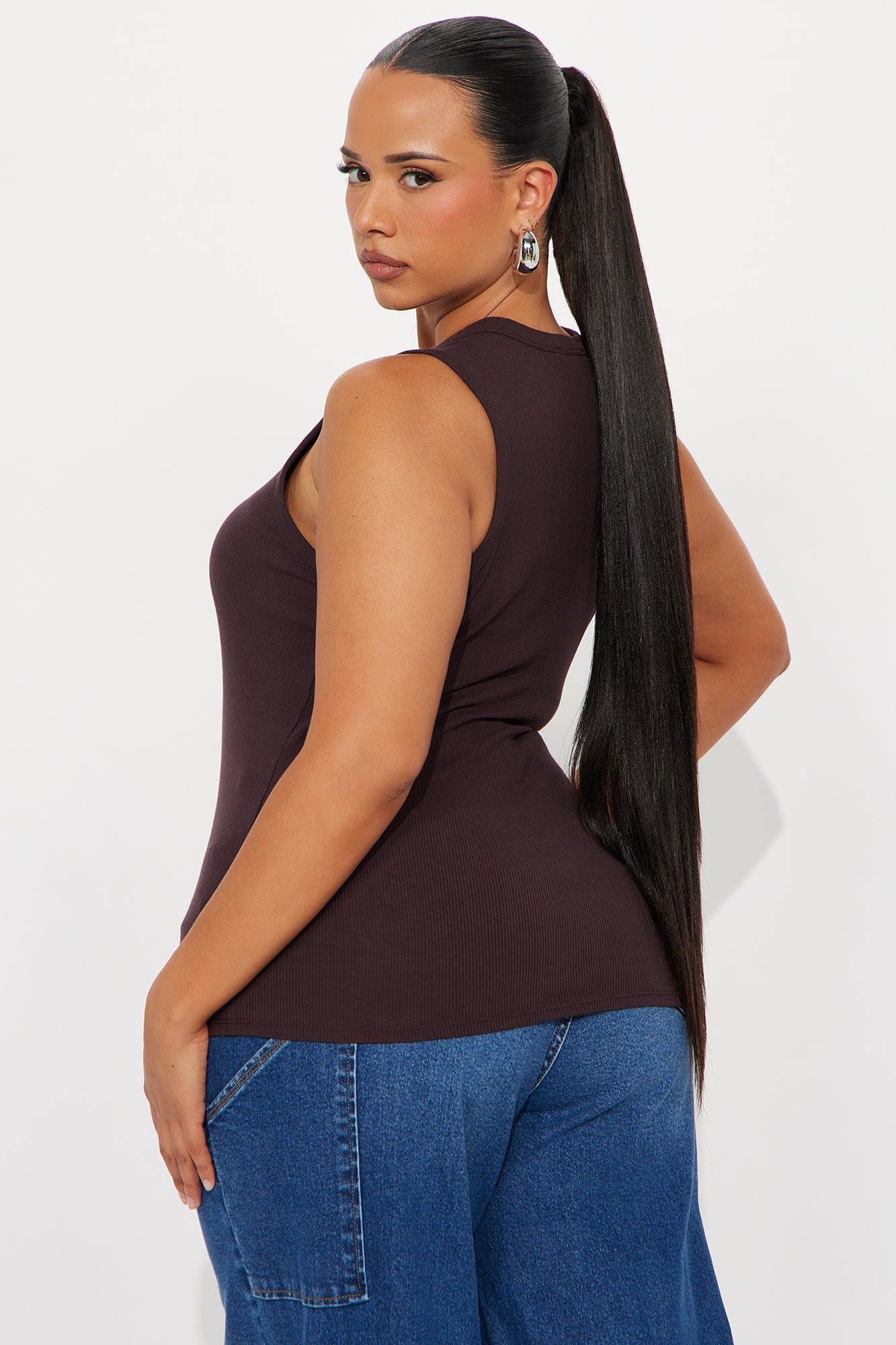 Lily Ribbed Tank - Brown
