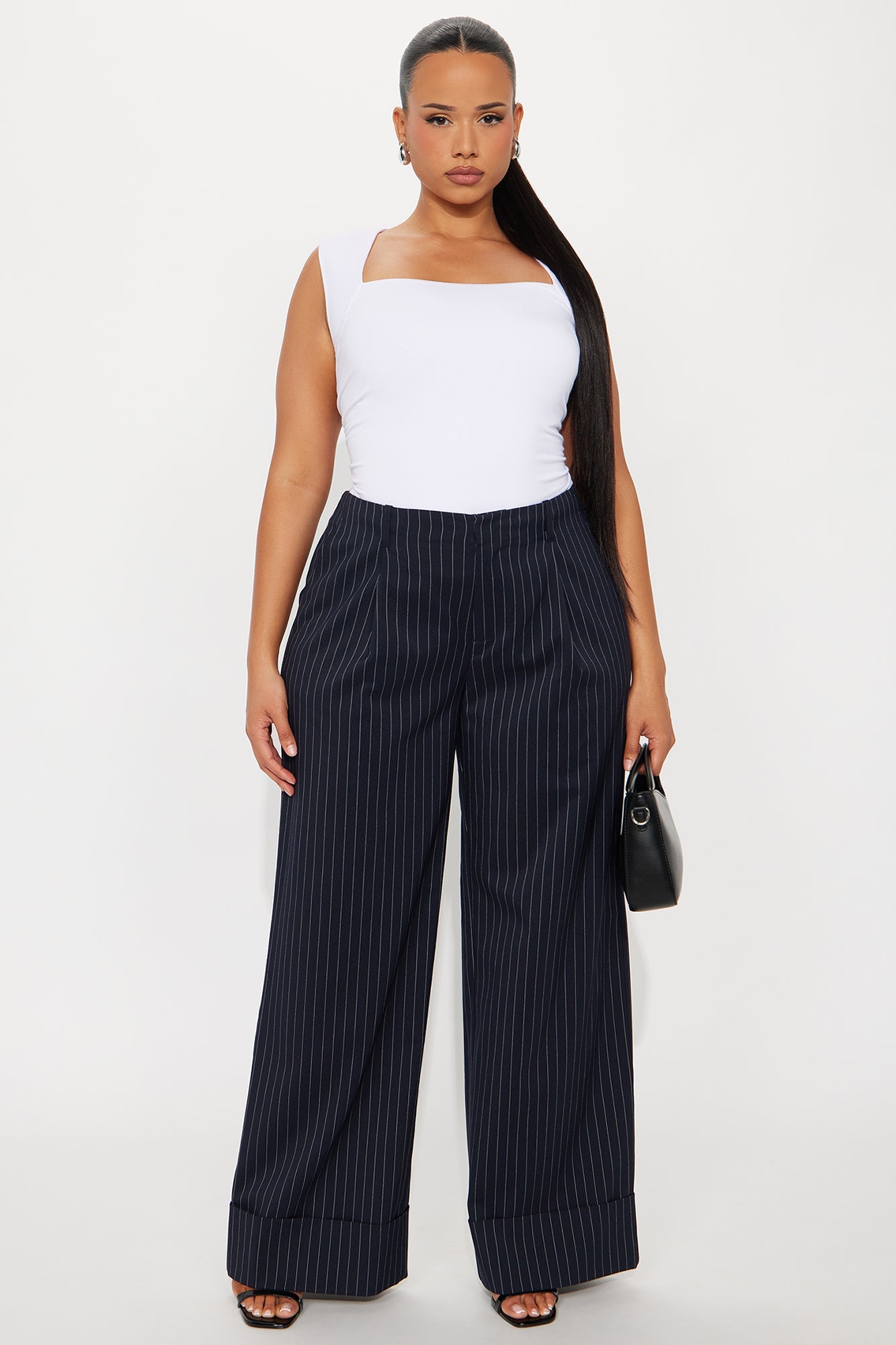 Amina Pinstripe Wide Leg Trouser - Navy