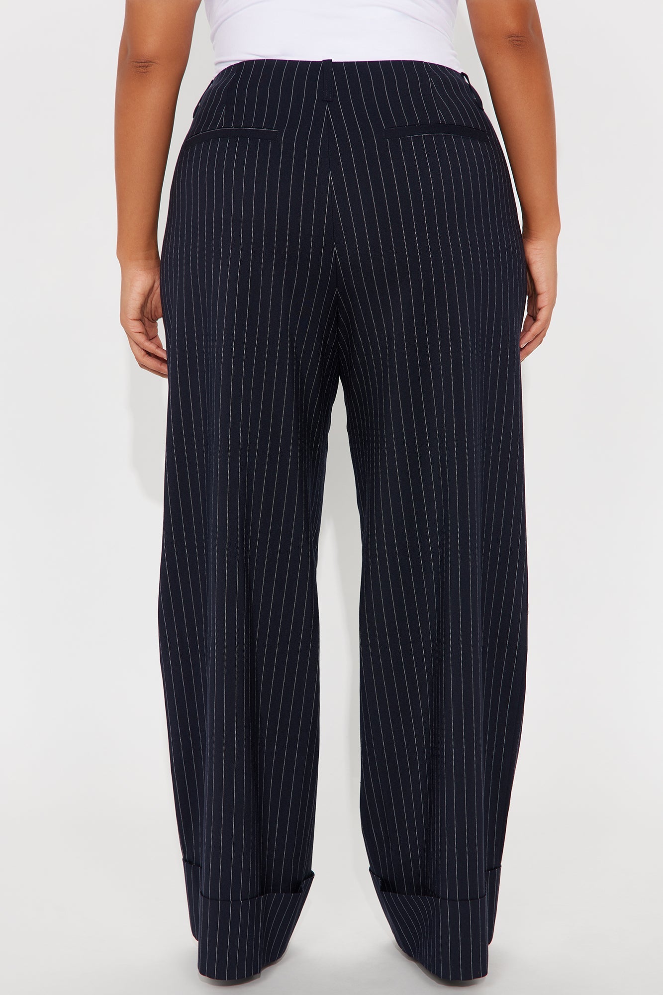 Amina Pinstripe Wide Leg Trouser - Navy