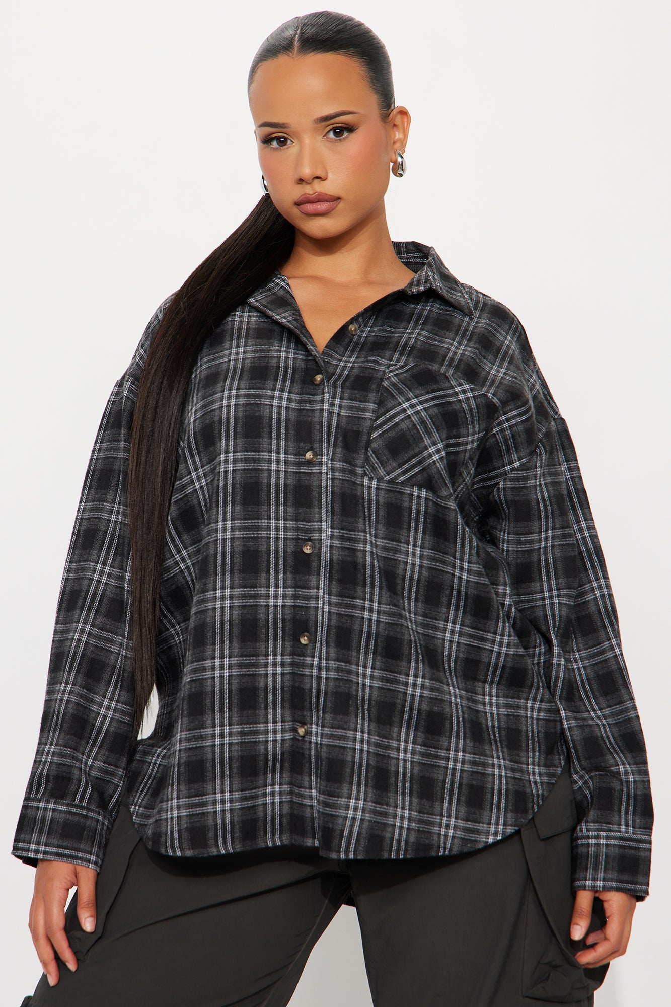 Where You At Flannel Plaid Shirt - Black/combo