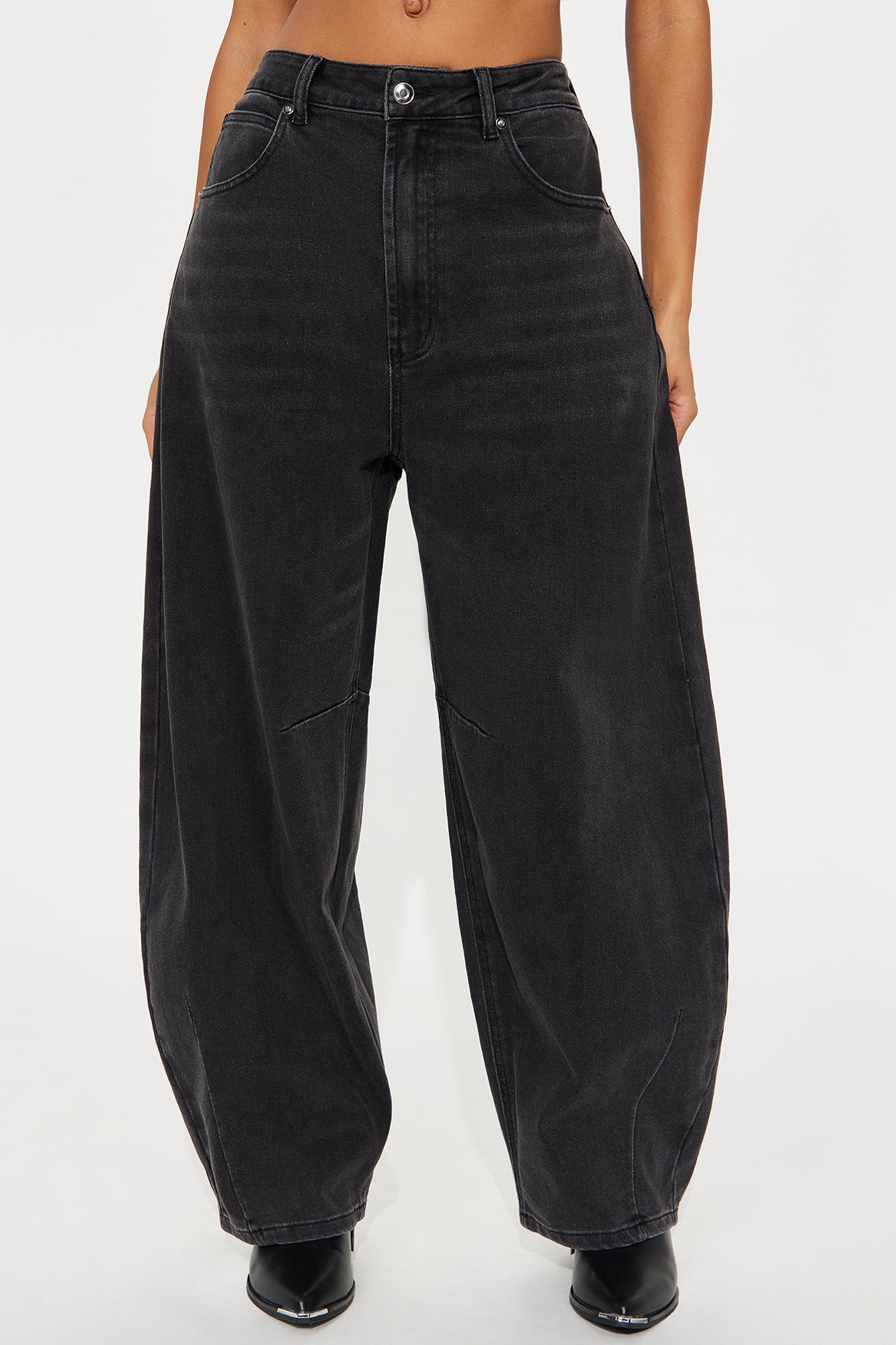 Checked Out Barrel Leg Jeans - Black Wash