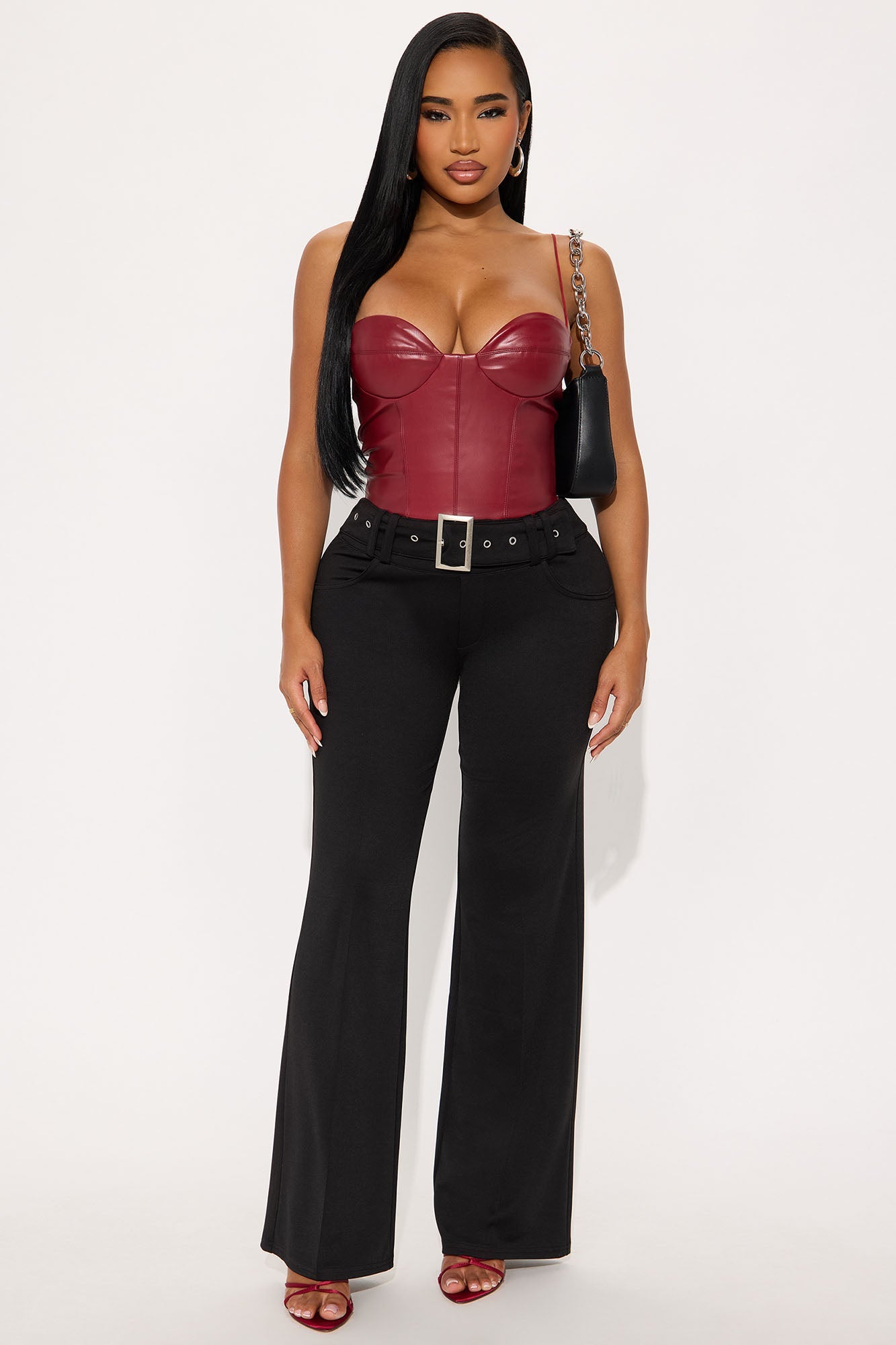 Lovers Rock Faux Leather Bodysuit - Burgundy