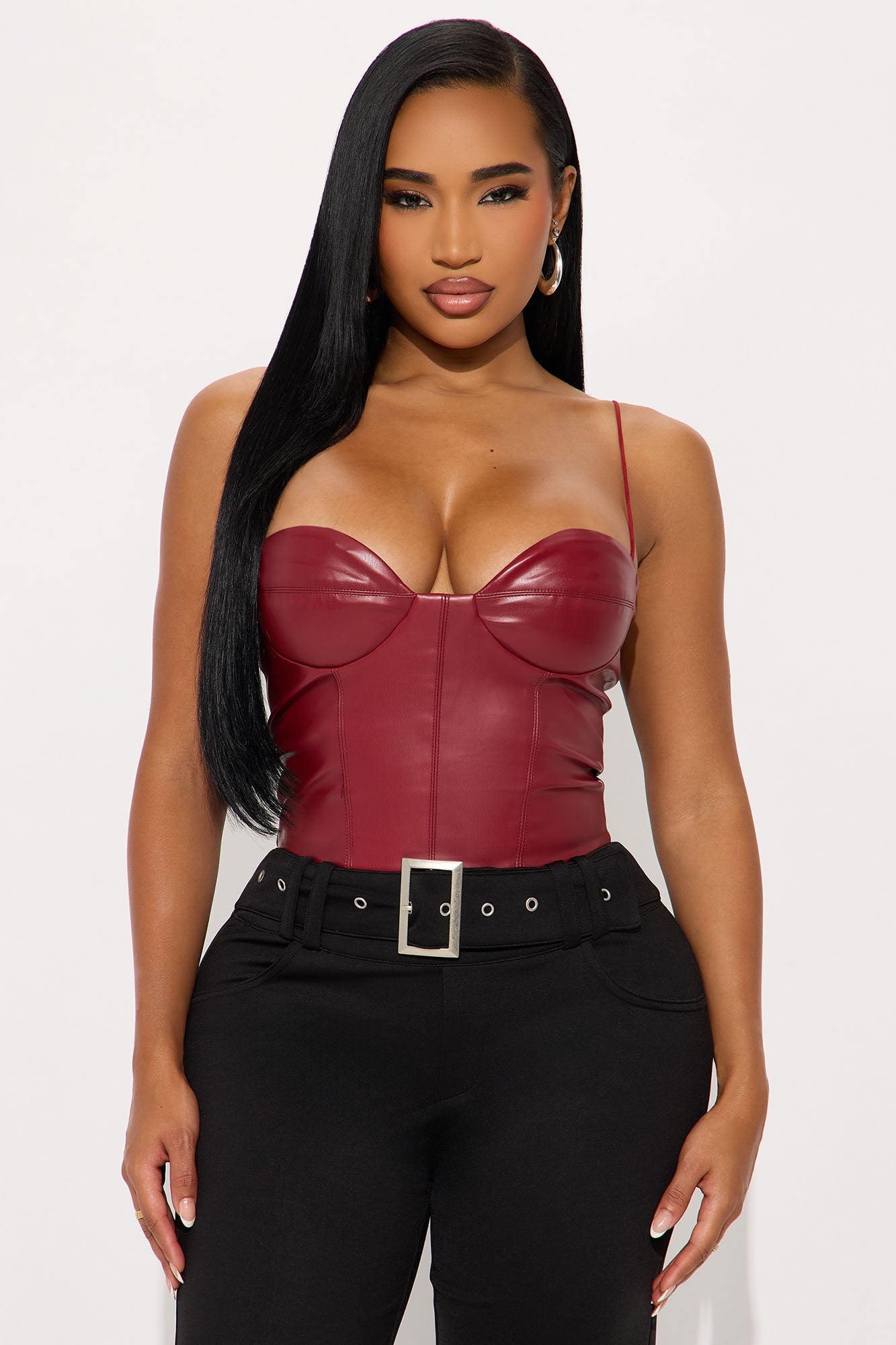 Lovers Rock Faux Leather Bodysuit - Burgundy