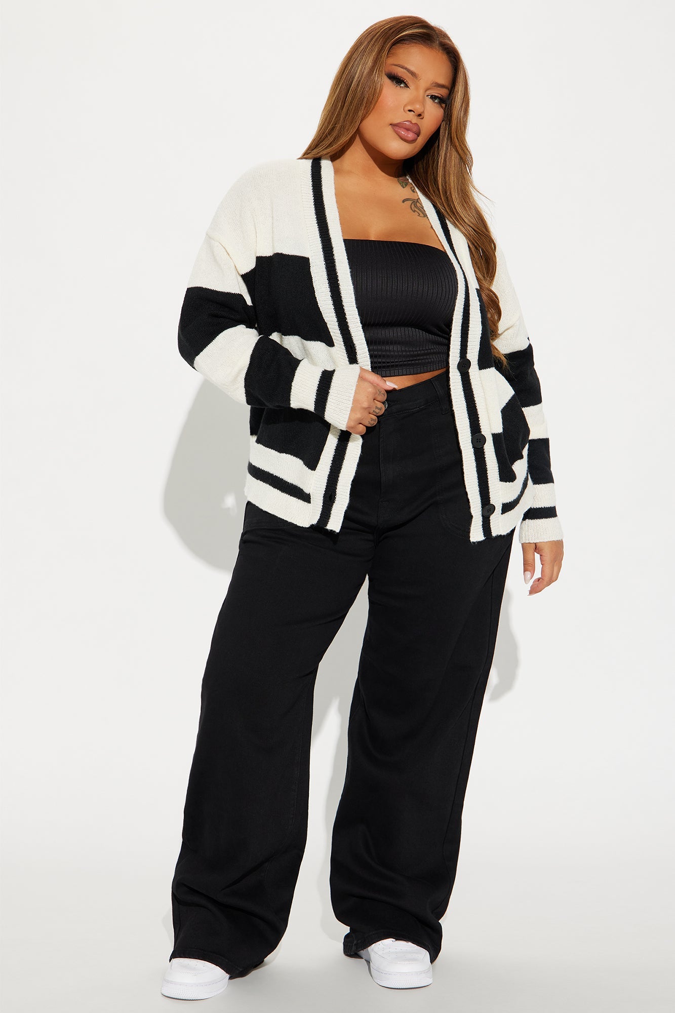 Serena Striped Cardigan - Black/White