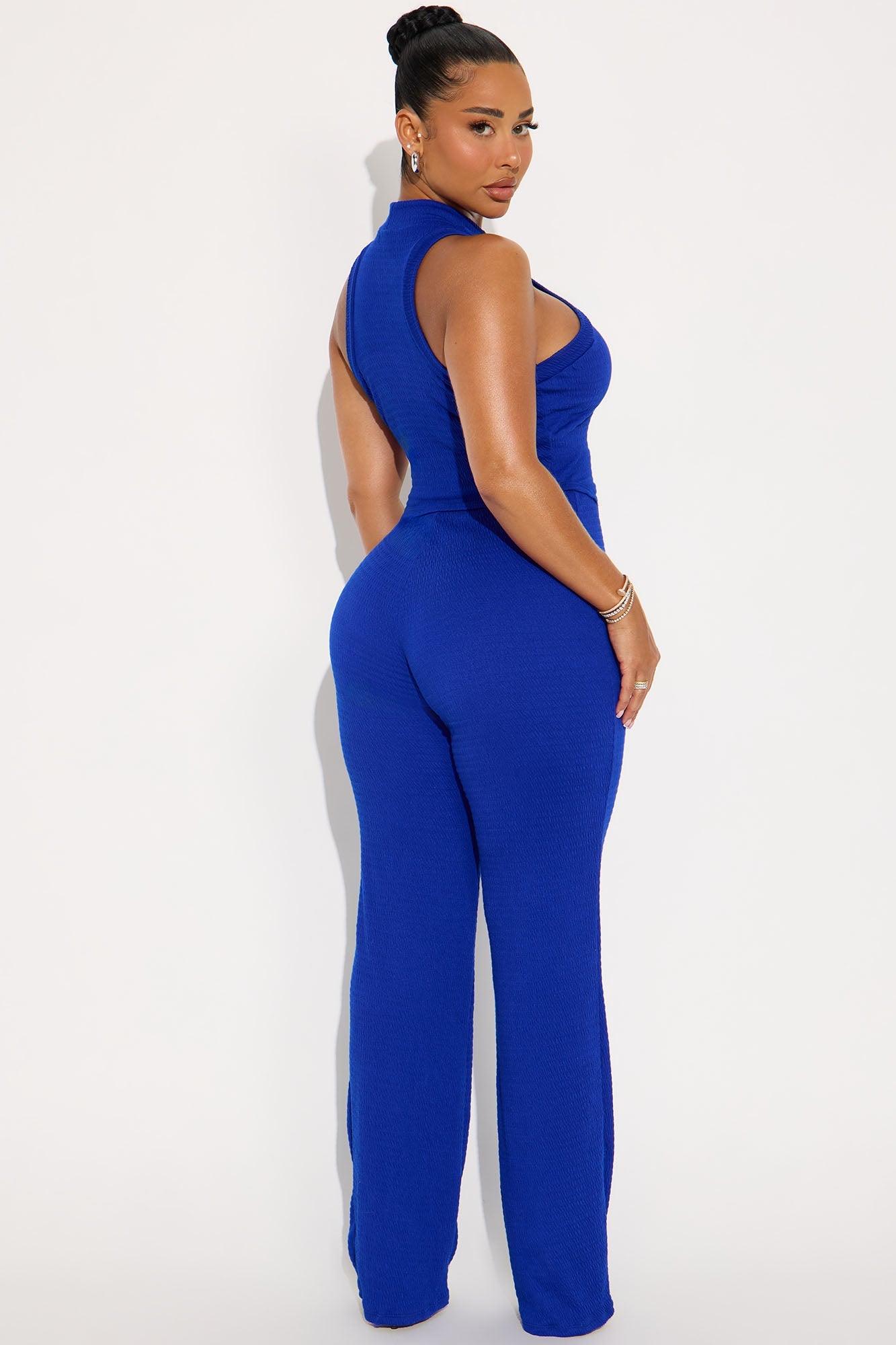 Ariana Sleeveless Textured Pant Set - Royal