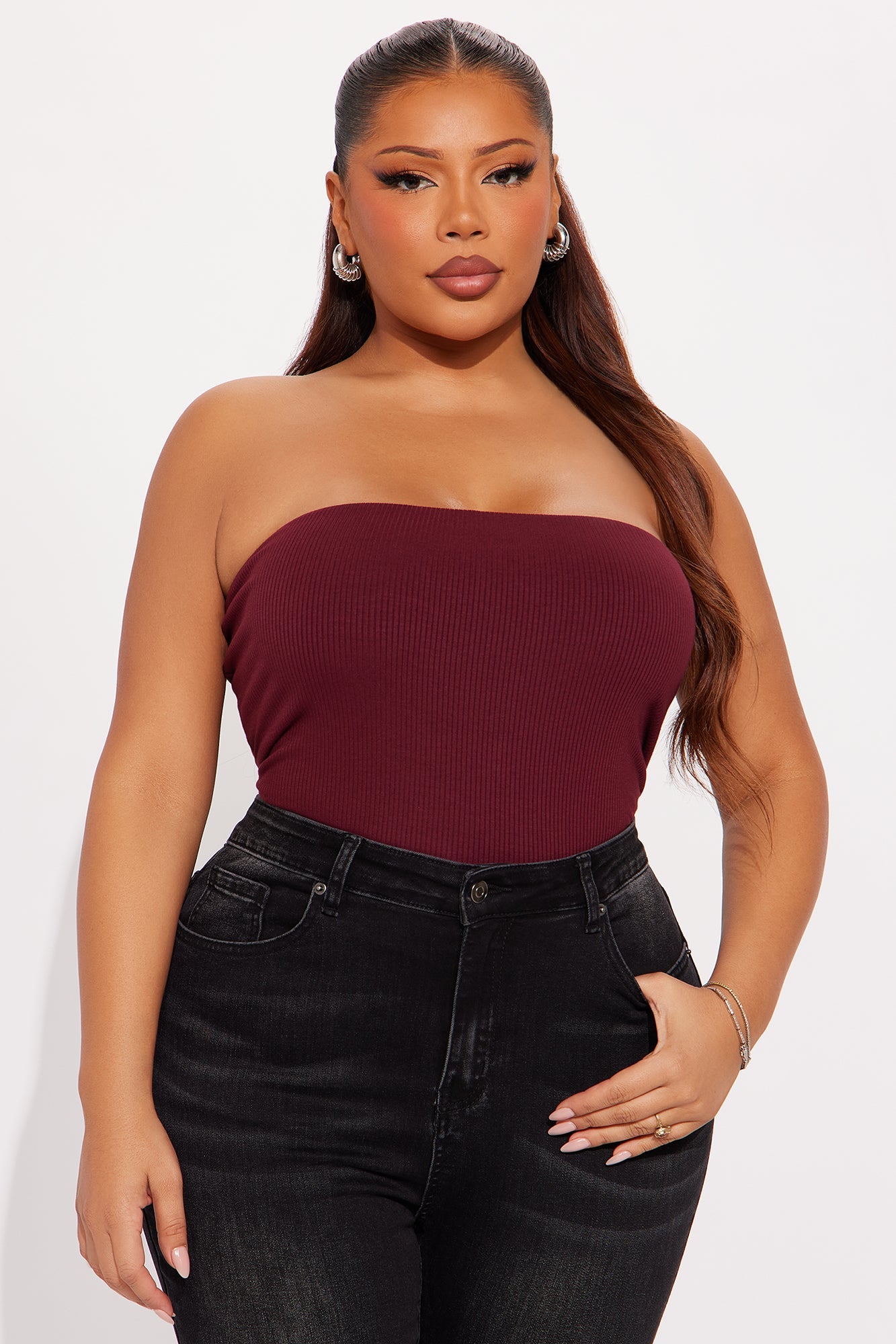 Demi Double Lined Tube Bodysuit - Burgundy