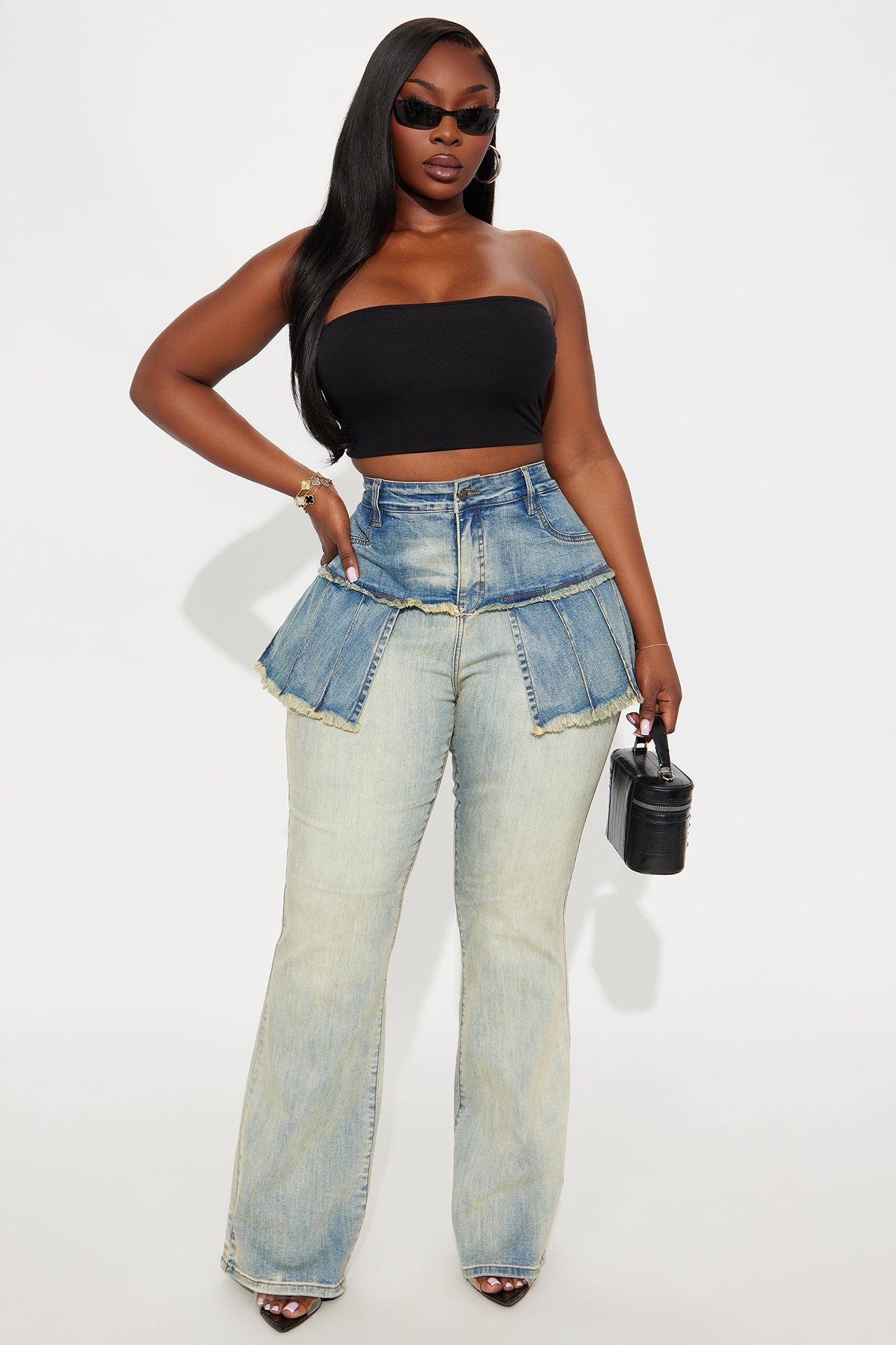 Pieces Of You Skirted Flare Jeans - Vintage Wash