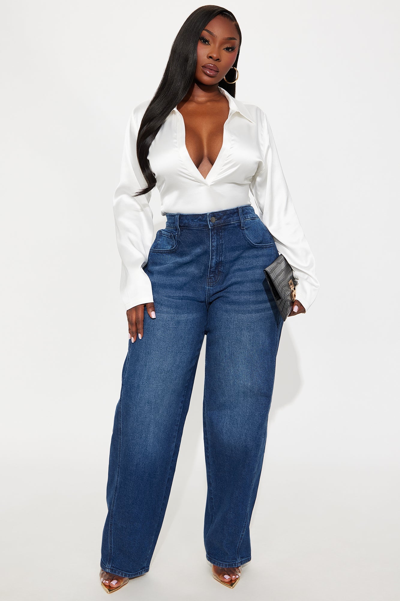 Called Out Low Stretch Barrel Leg Jeans - Dark Wash