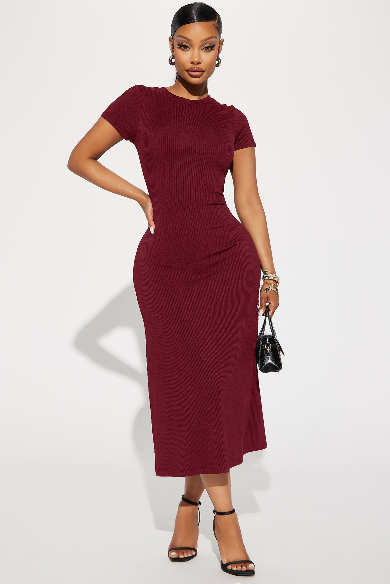Madison Ribbed Mini Dress - Wine