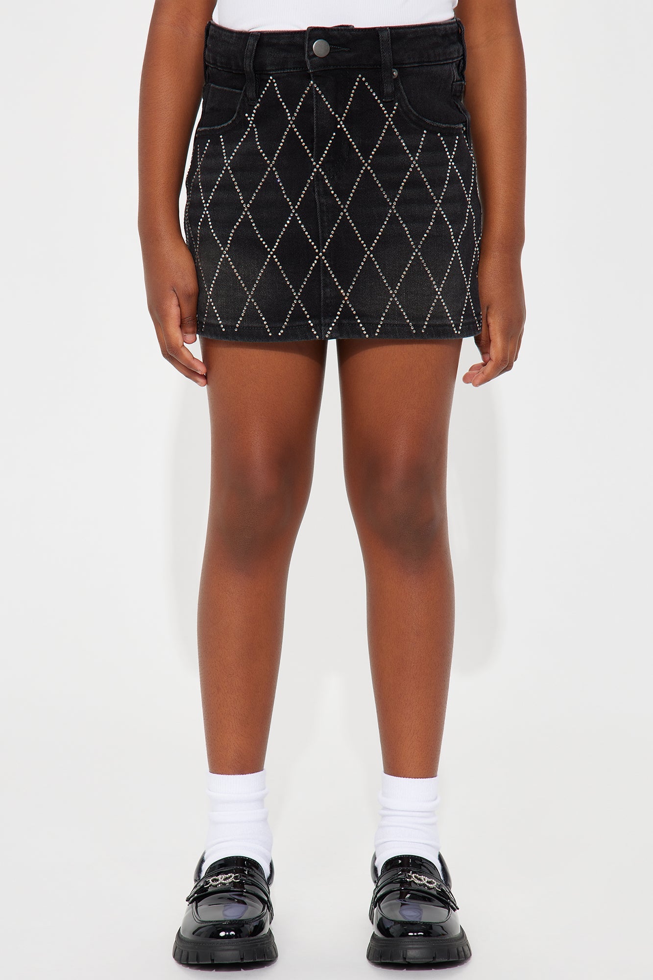 Mini Gals Night Embellished Denim Mini Skirt - Black