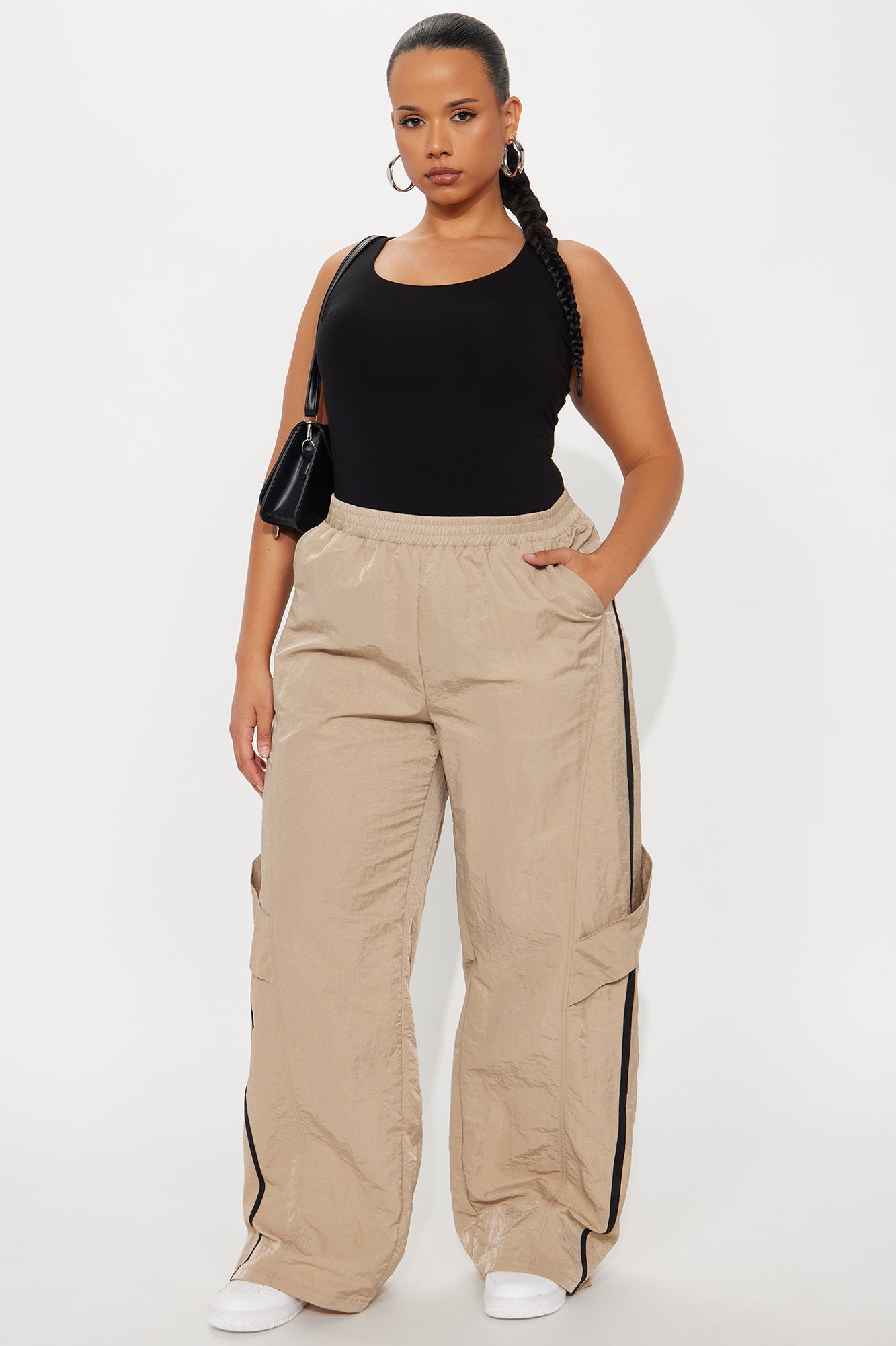 Eliza Windbreaker Wide Leg Track Pant - Beige