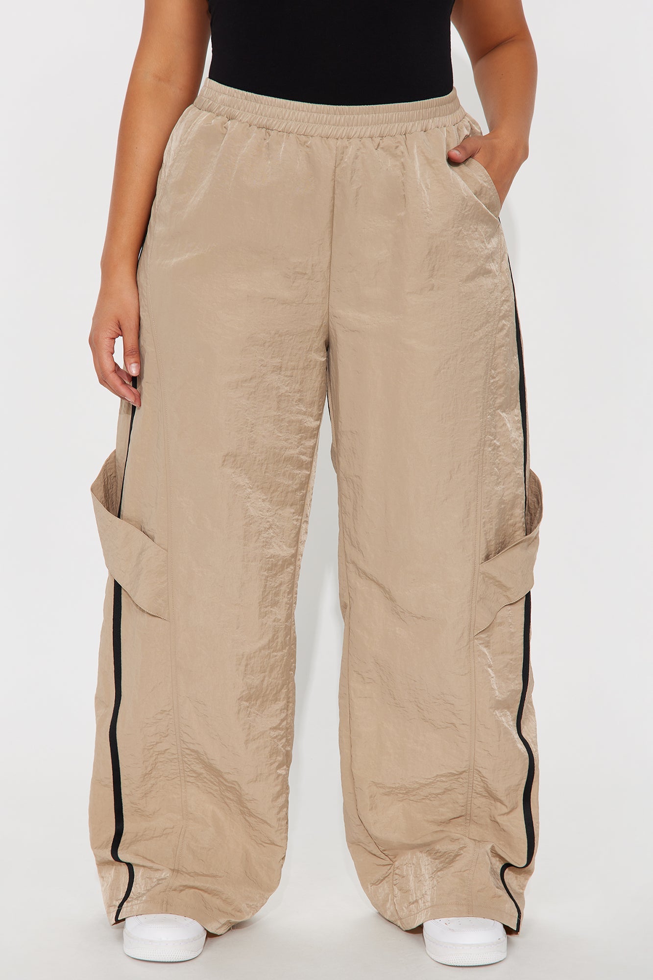 Eliza Windbreaker Wide Leg Track Pant - Beige