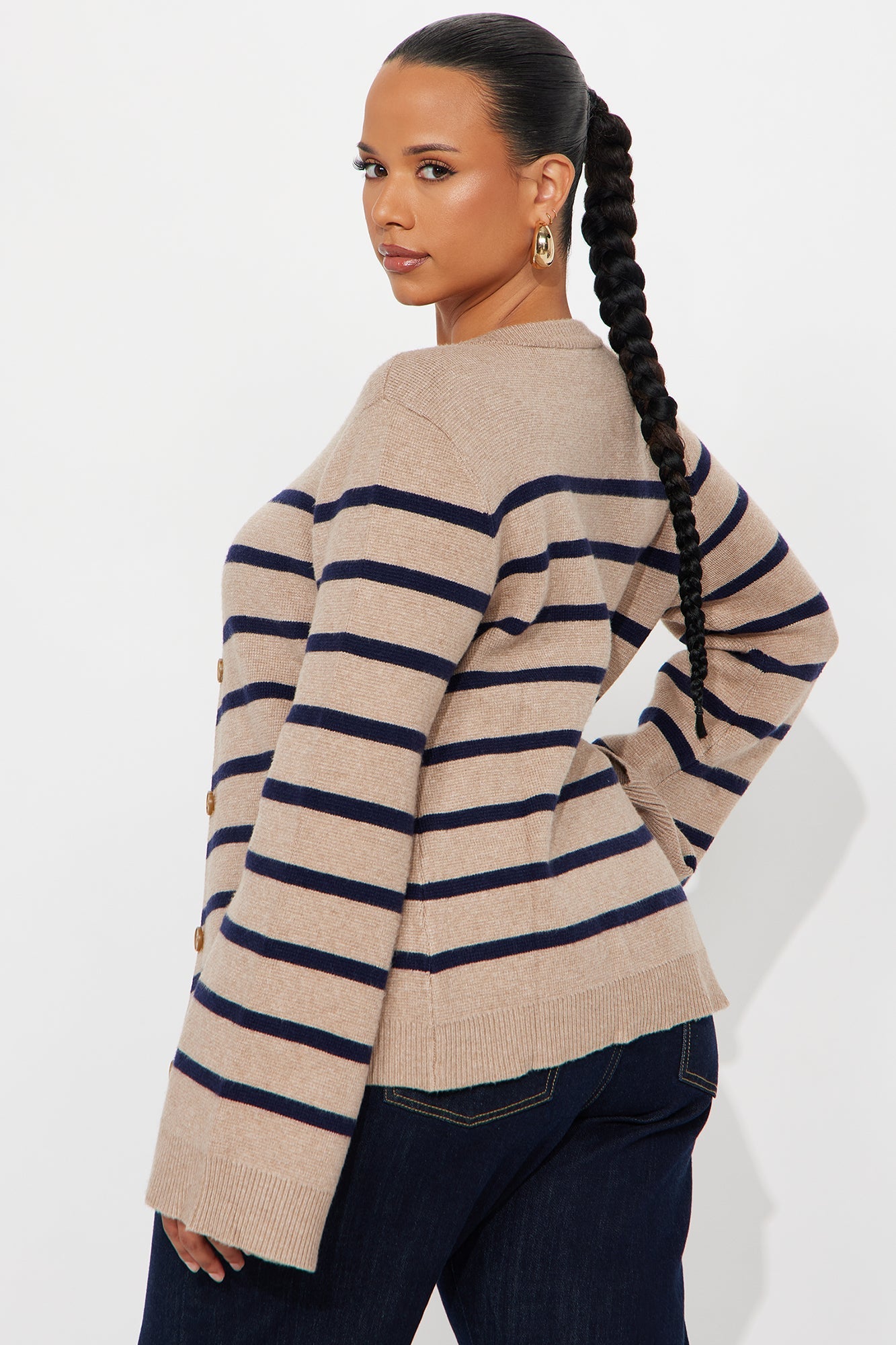 Grace Bell Sleeve Cardigan - Taupe/combo