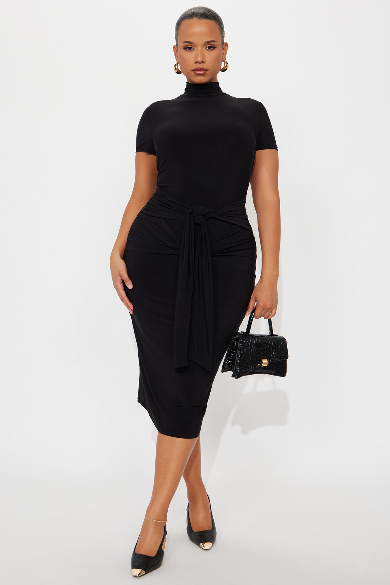 Playful Kiss Midi Dress - Black