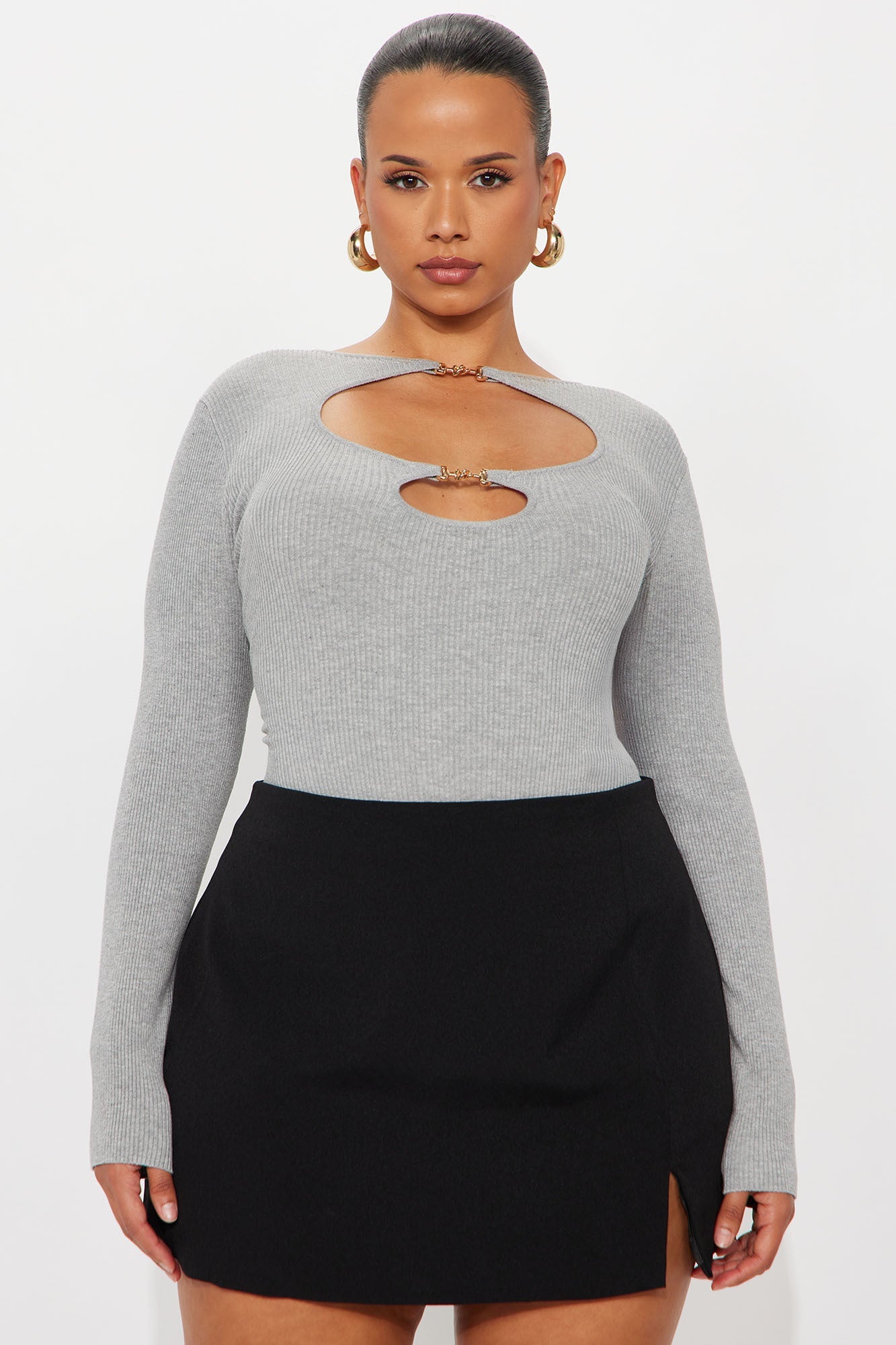 Sara Cut Out Bodysuit - Grey