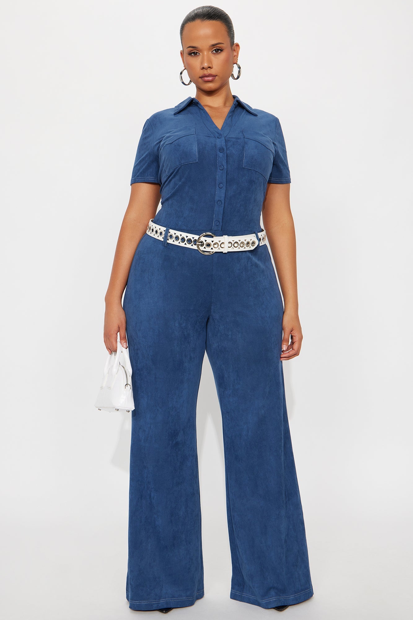 Glamour Girl Faux Suede Jumpsuit - Blue