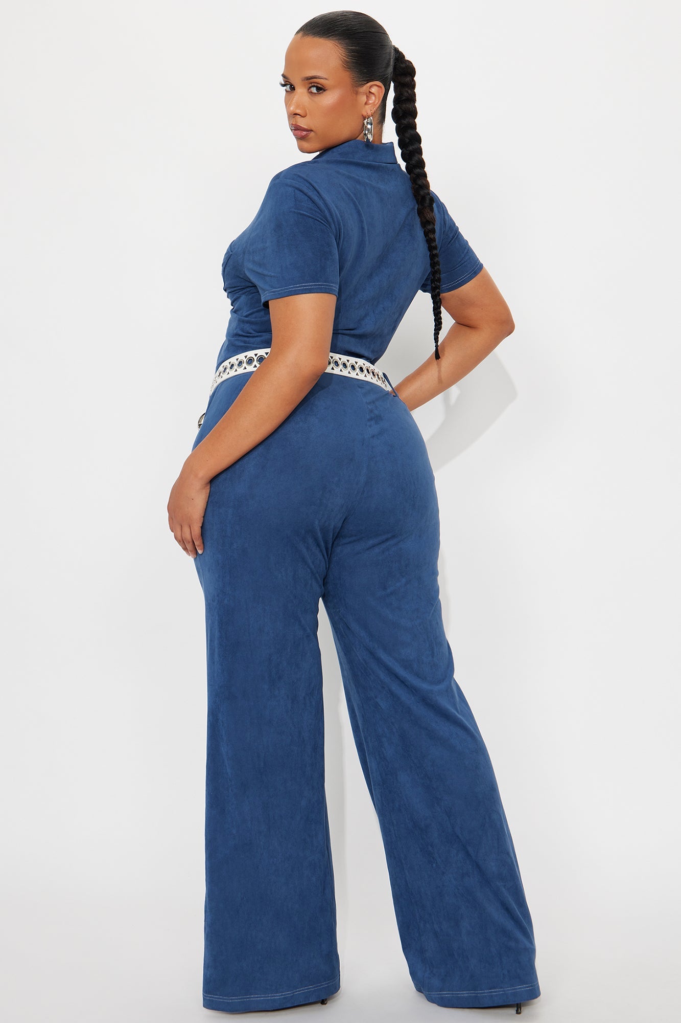 Glamour Girl Faux Suede Jumpsuit - Blue