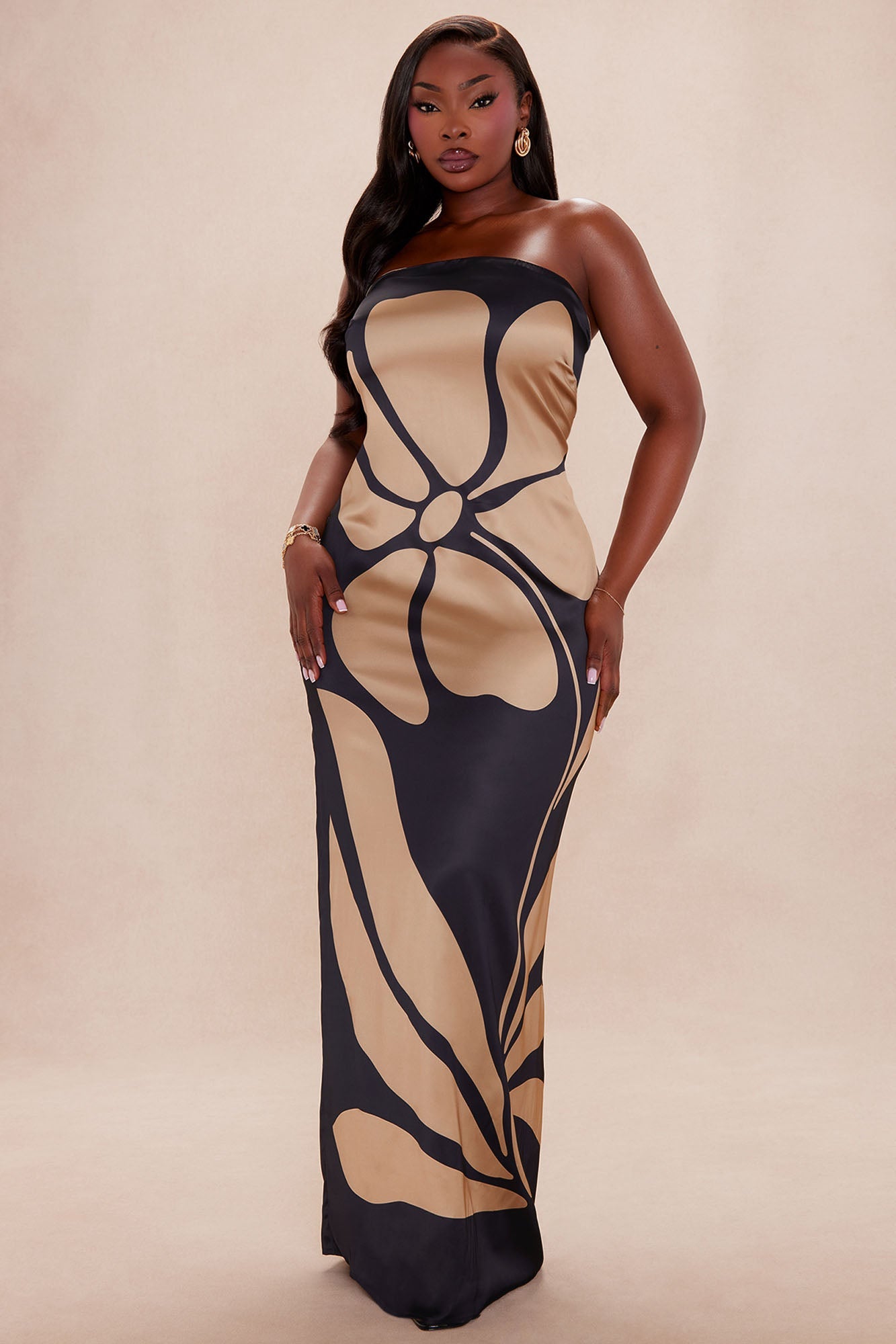 Kailani Satin Maxi Dress - Black/Brown
