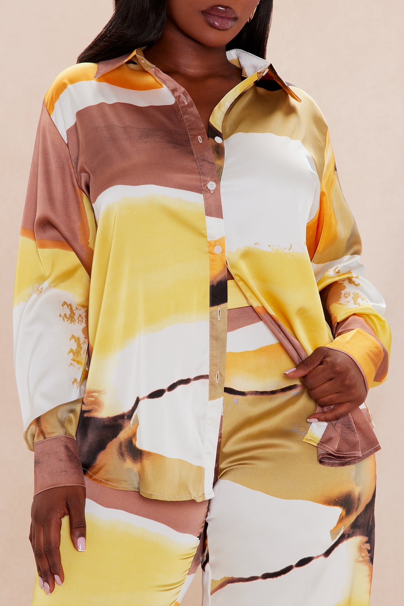 Rena Satin Pant Set - Yellow/combo
