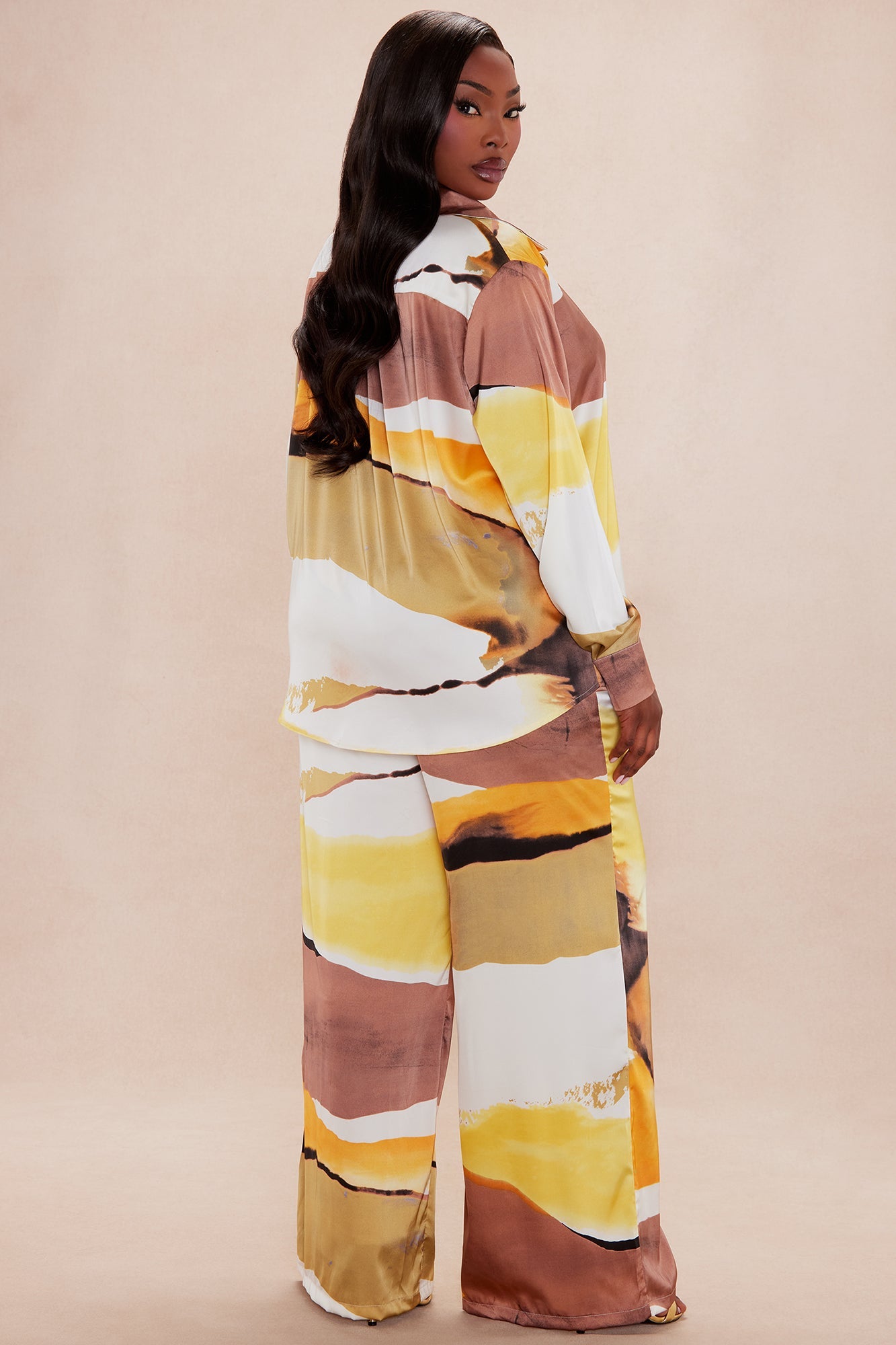 Rena Satin Pant Set - Yellow/combo