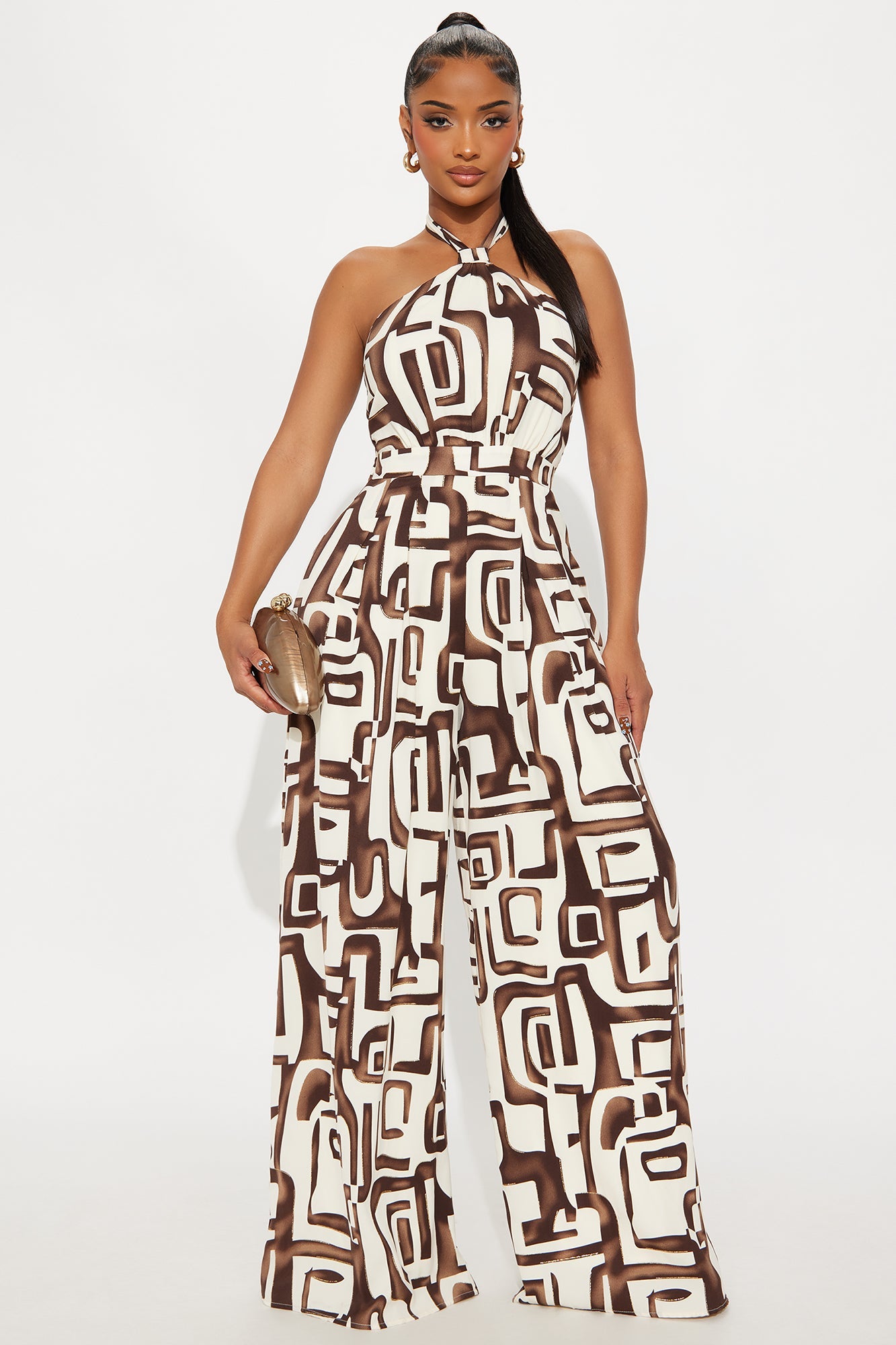 Maylee Abstract Halter Jumpsuit - Brown/combo