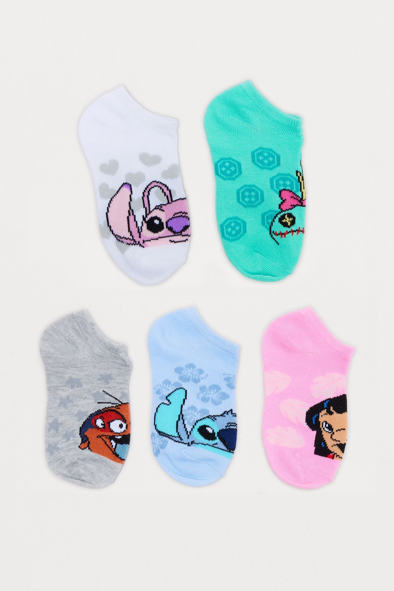 Mini Lilo And Stitch Squad No Show Socks 5 Pack - Blue/combo