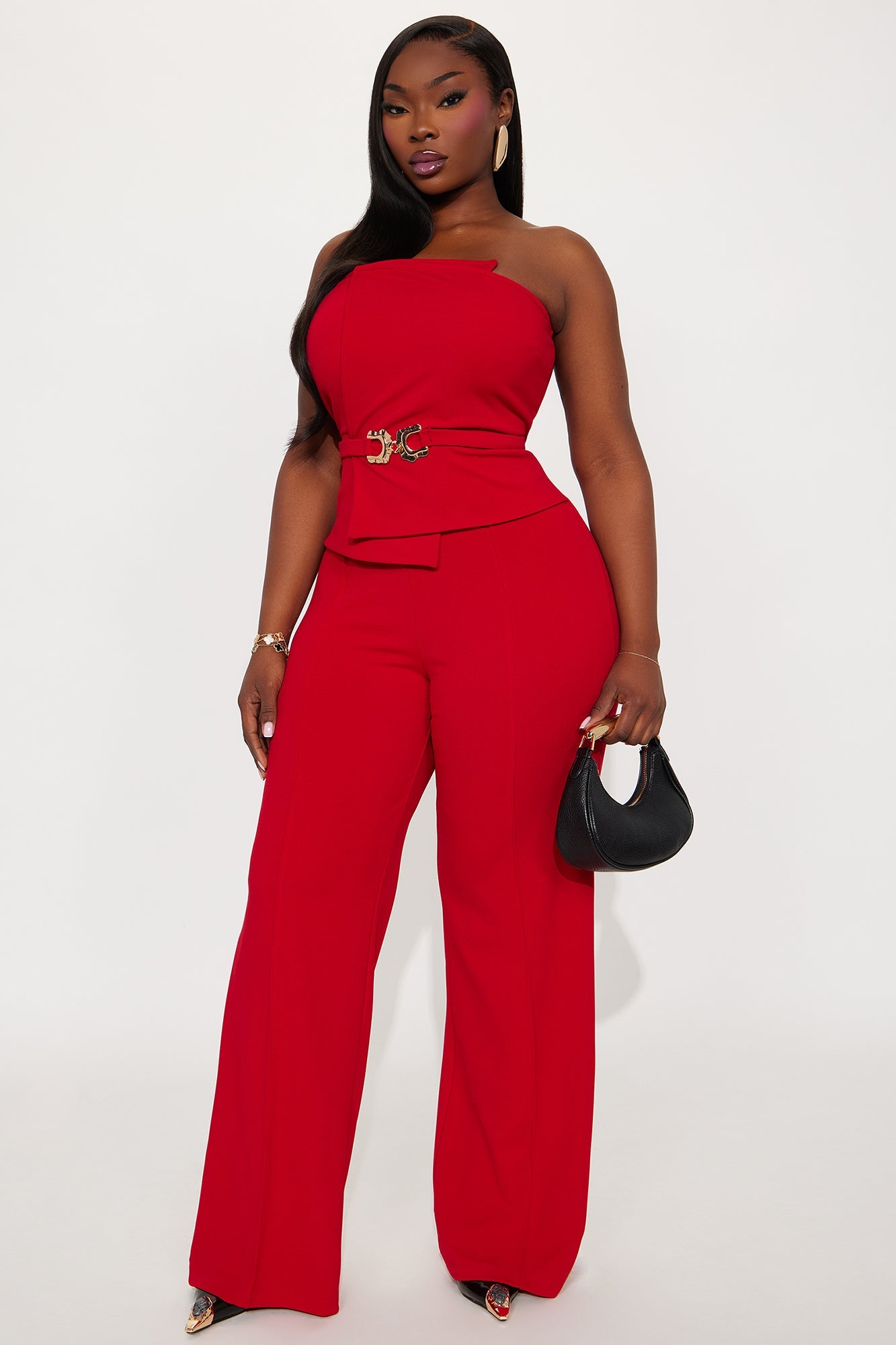 High Profile Wide Leg Jumpsuit - Red