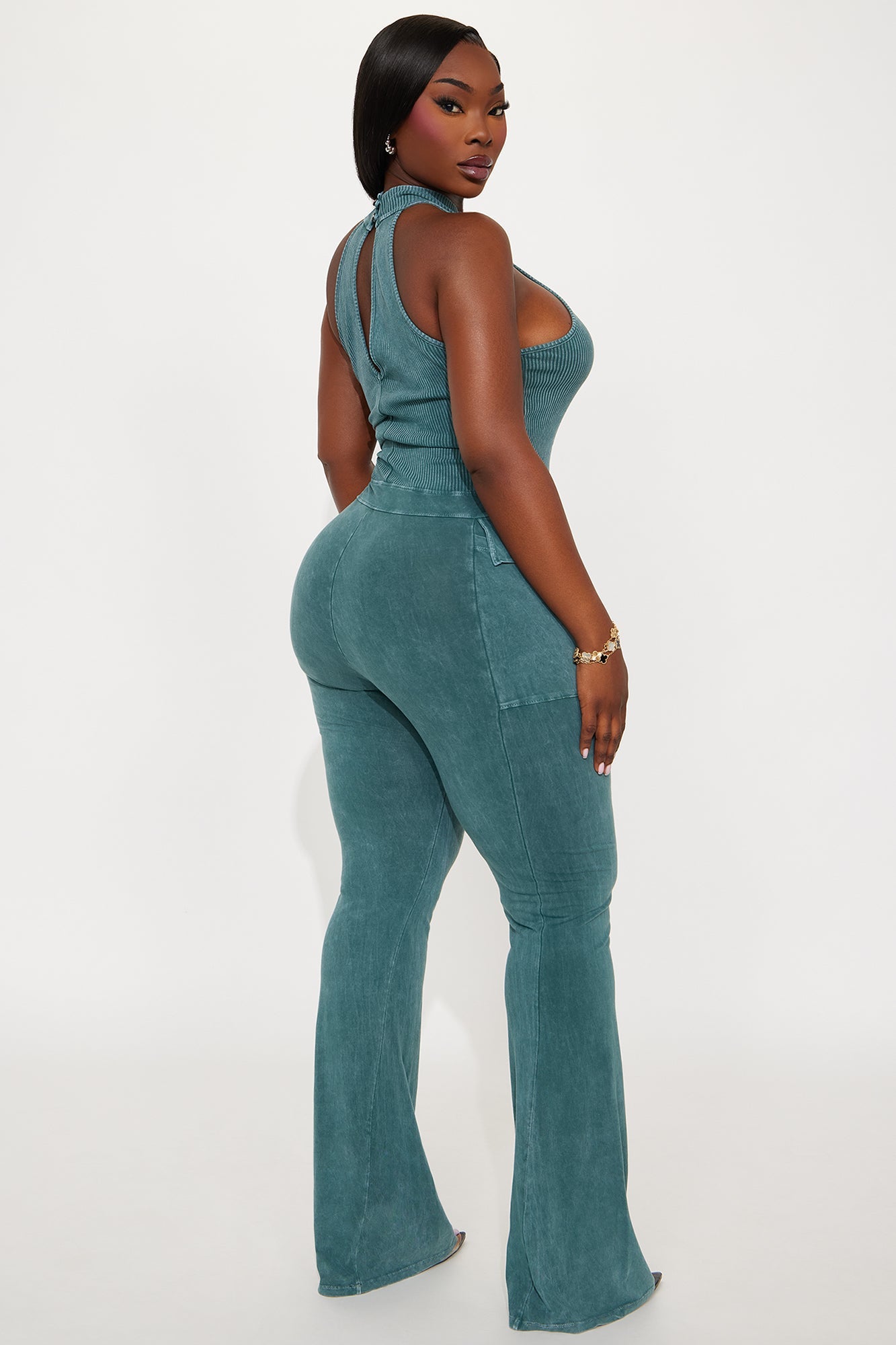 Day Off Washed Flare Leg Jumpsuit - Hunter