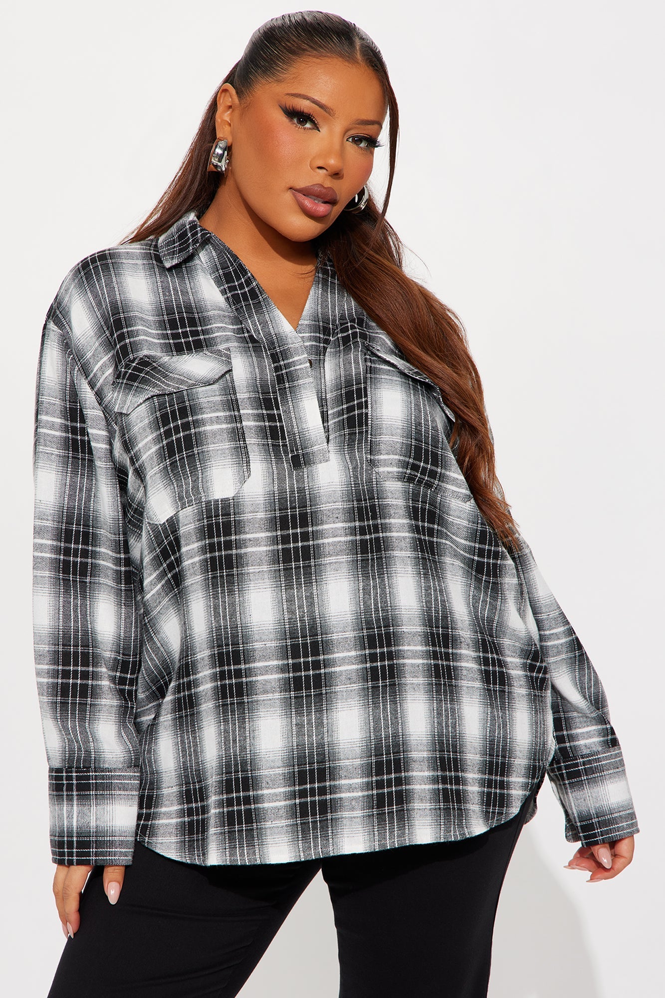 Shante Plaid Flannel Shirt - Black/combo