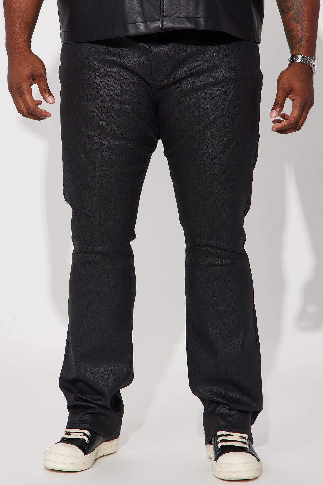 As I Do Waxed Stacked Skinny Flare Jeans - Black