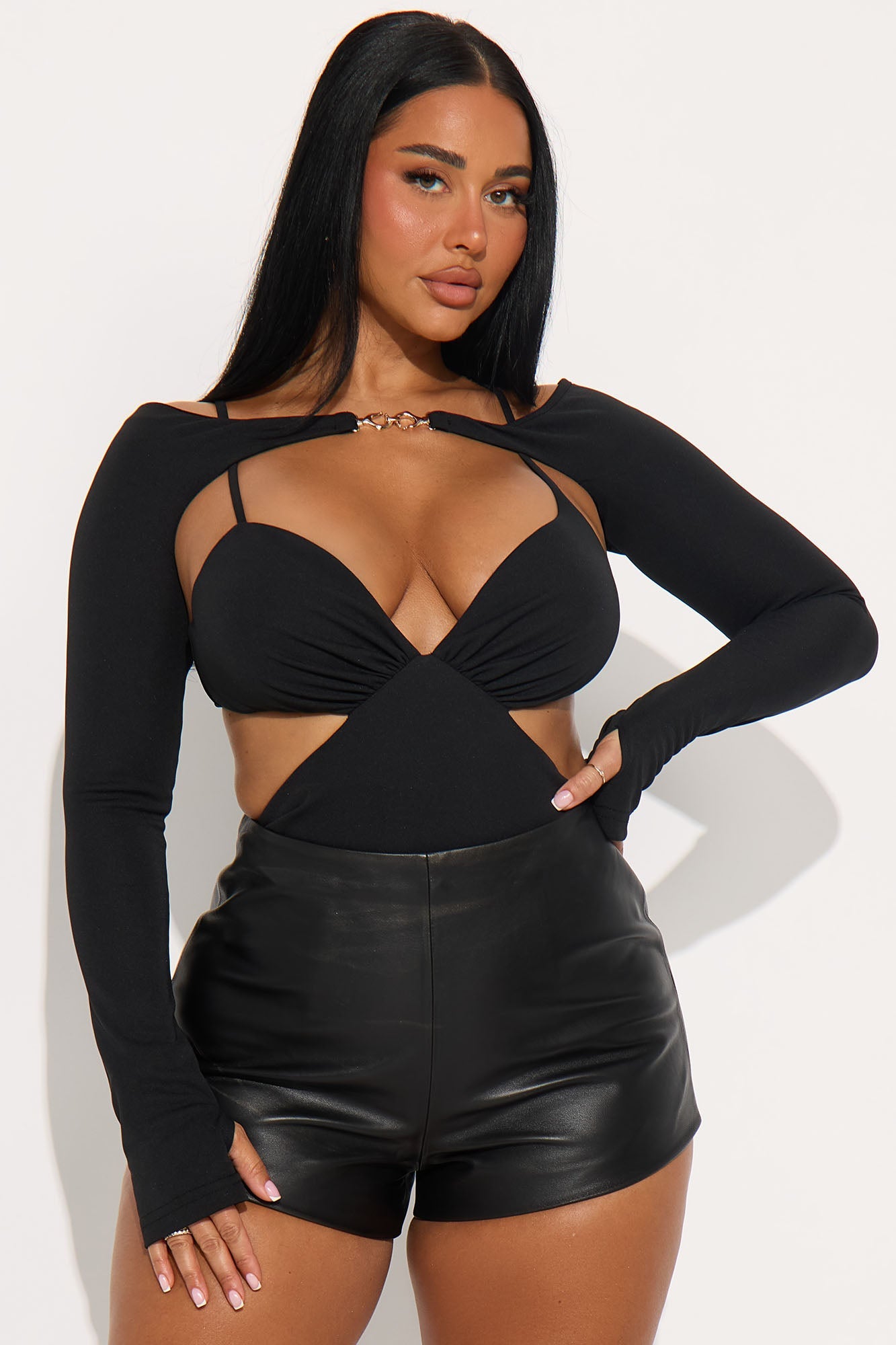 Marcelina Long Sleeve Bolero & Bodysuit 2 Piece Set - Black