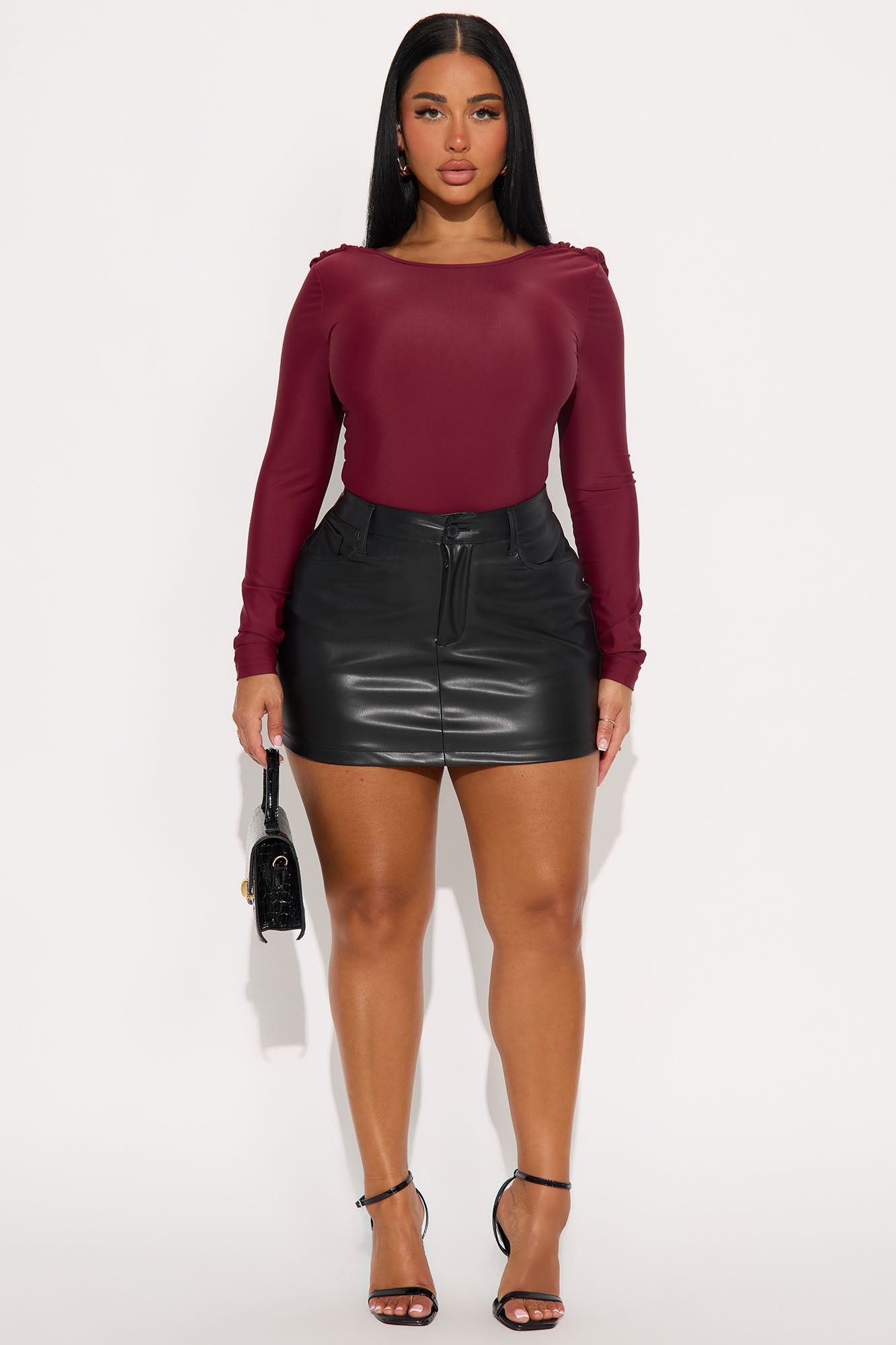 Sabrina Long Sleeve Open Bodysuit - Burgundy