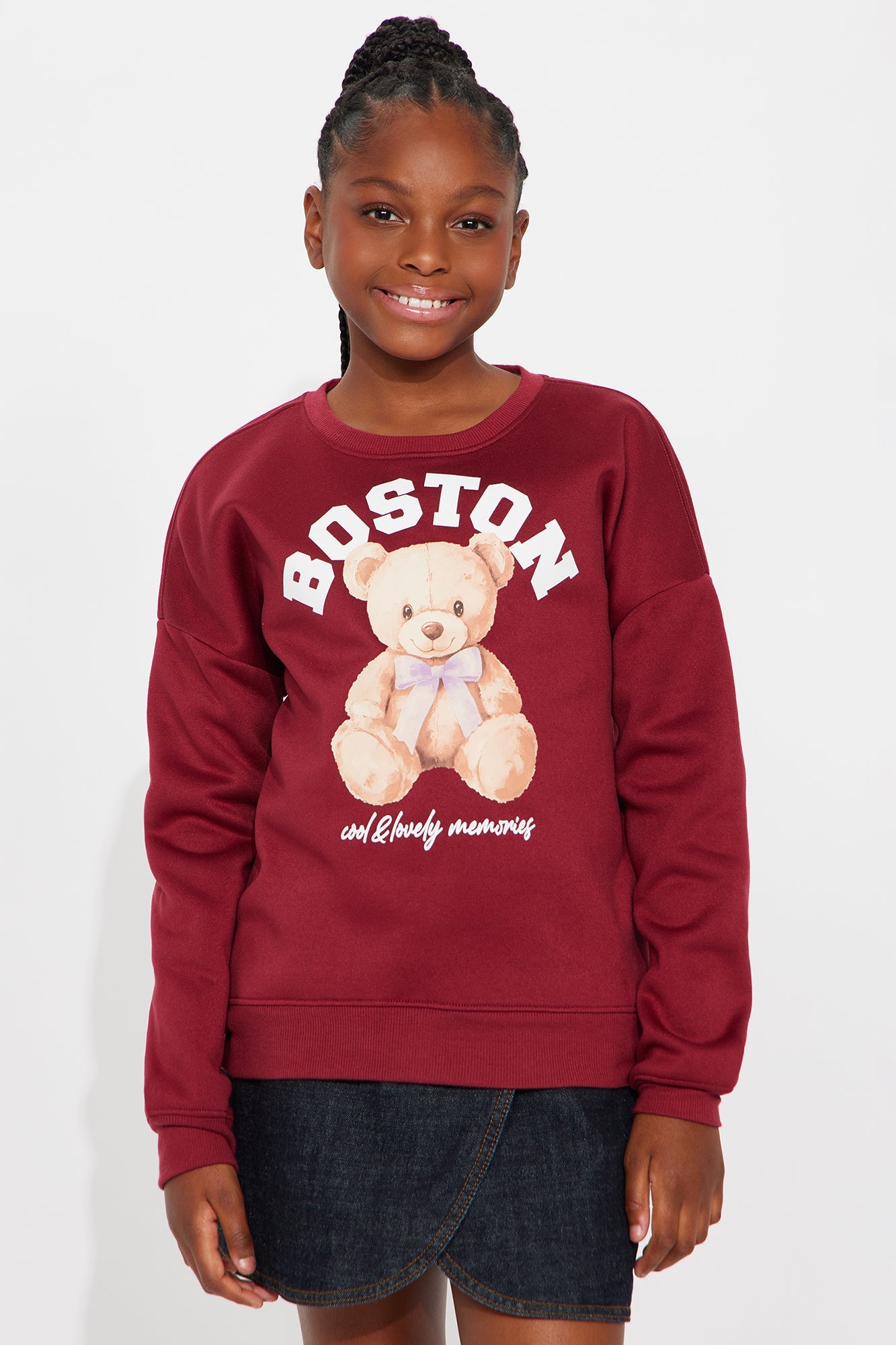 Mini Boston Cutie Graphic Crew Neck Sweatshirt - Burgundy
