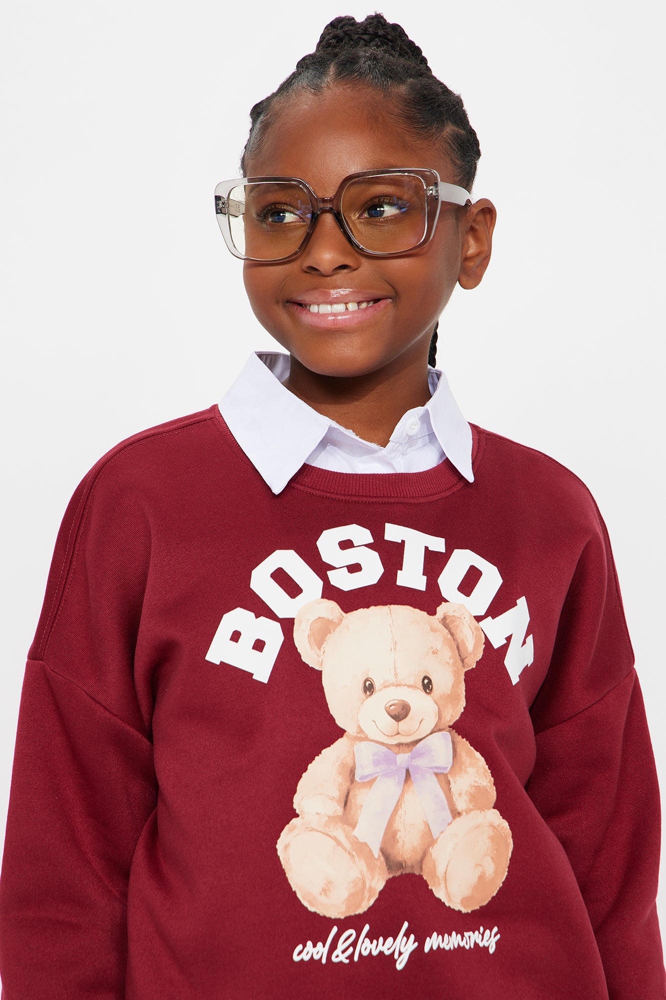 Mini Boston Cutie Graphic Crew Neck Sweatshirt - Burgundy