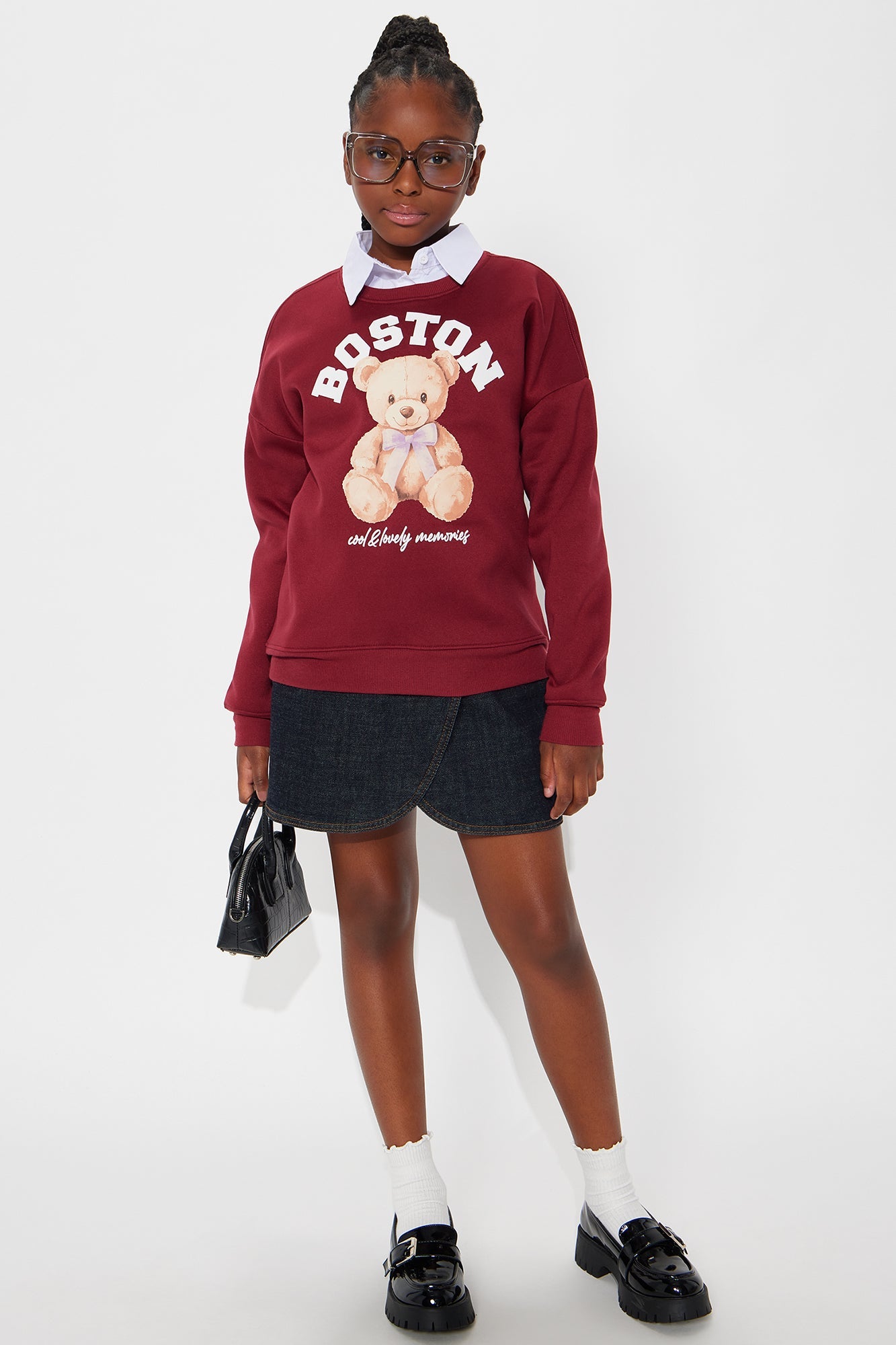 Mini Boston Cutie Graphic Crew Neck Sweatshirt - Burgundy