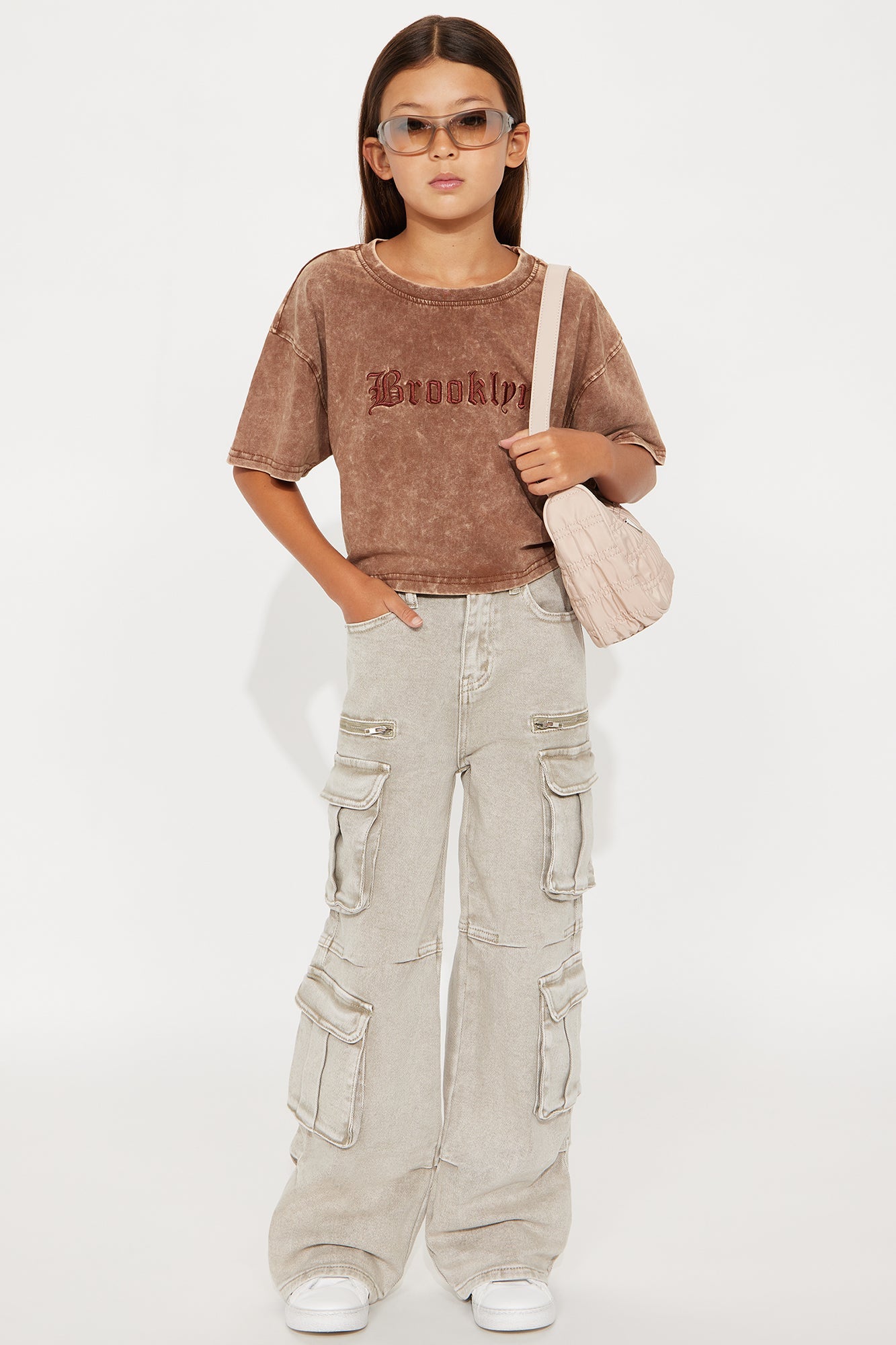 Mini Lily Wide Leg Cargo Jeans - Green