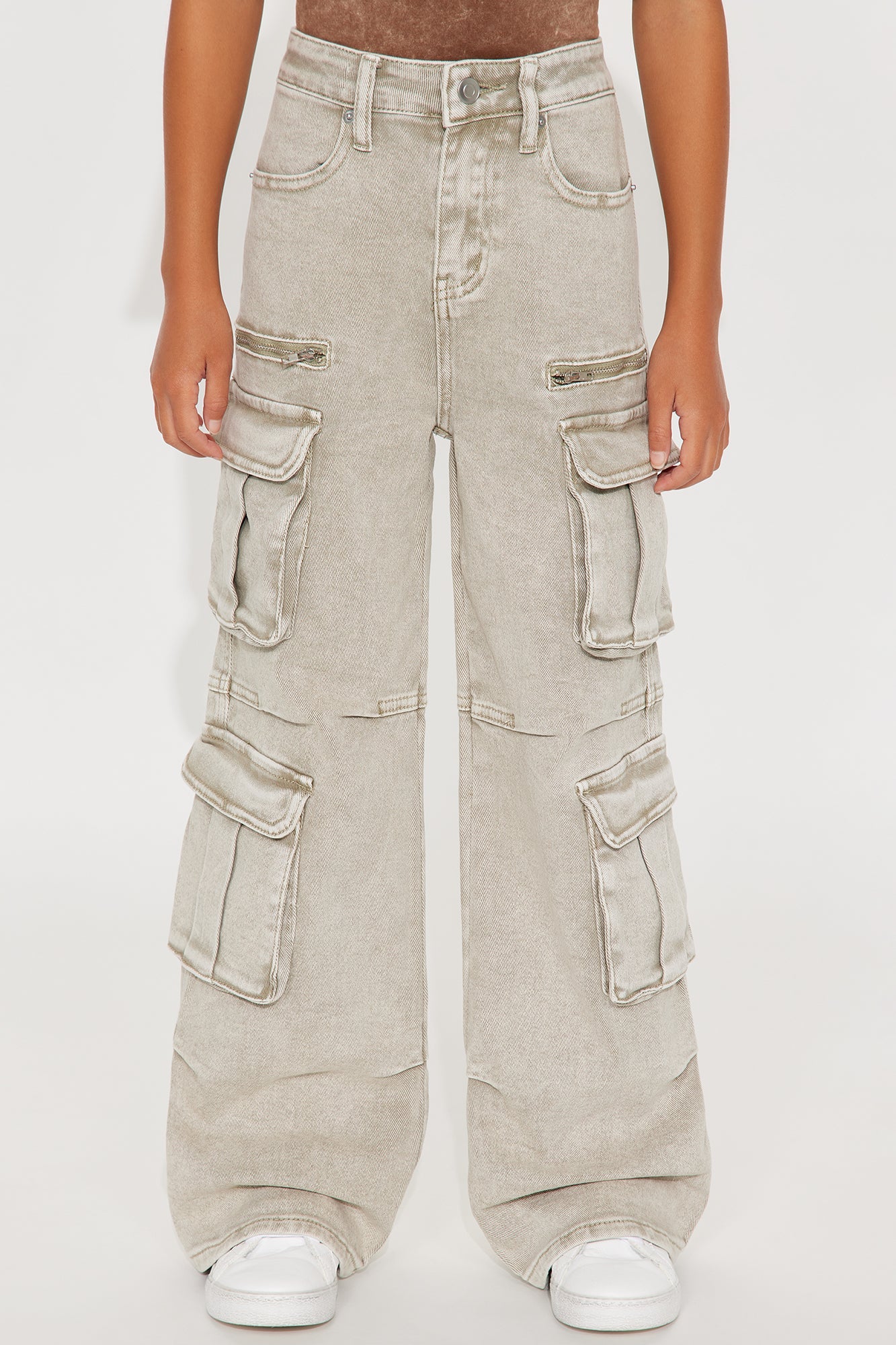 Mini Lily Wide Leg Cargo Jeans - Green