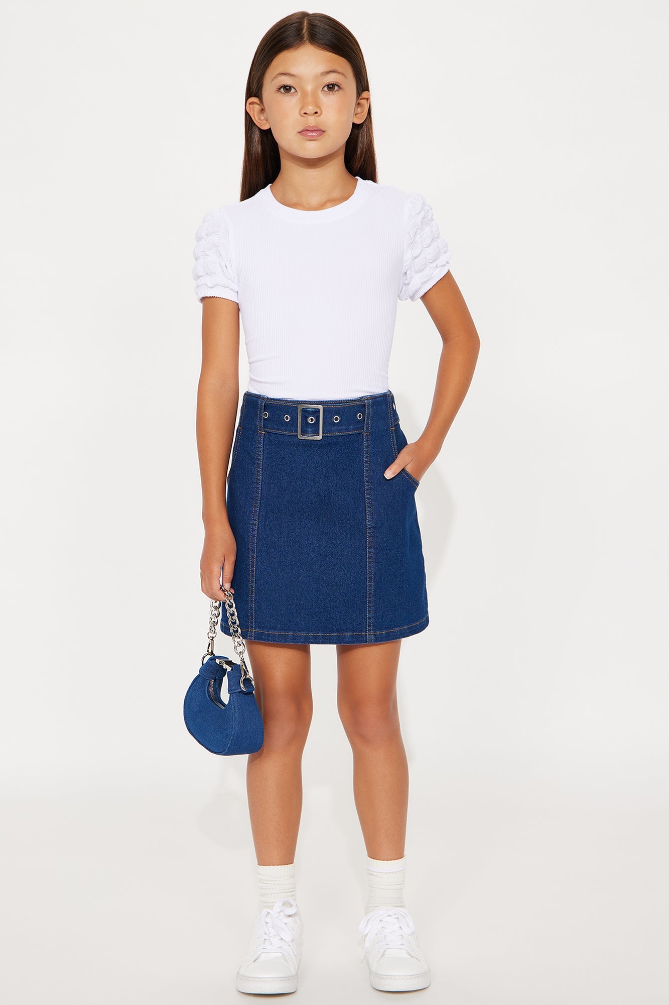 Mini Jordan Belted Denim Mini Skirt - Rinse Blue Wash
