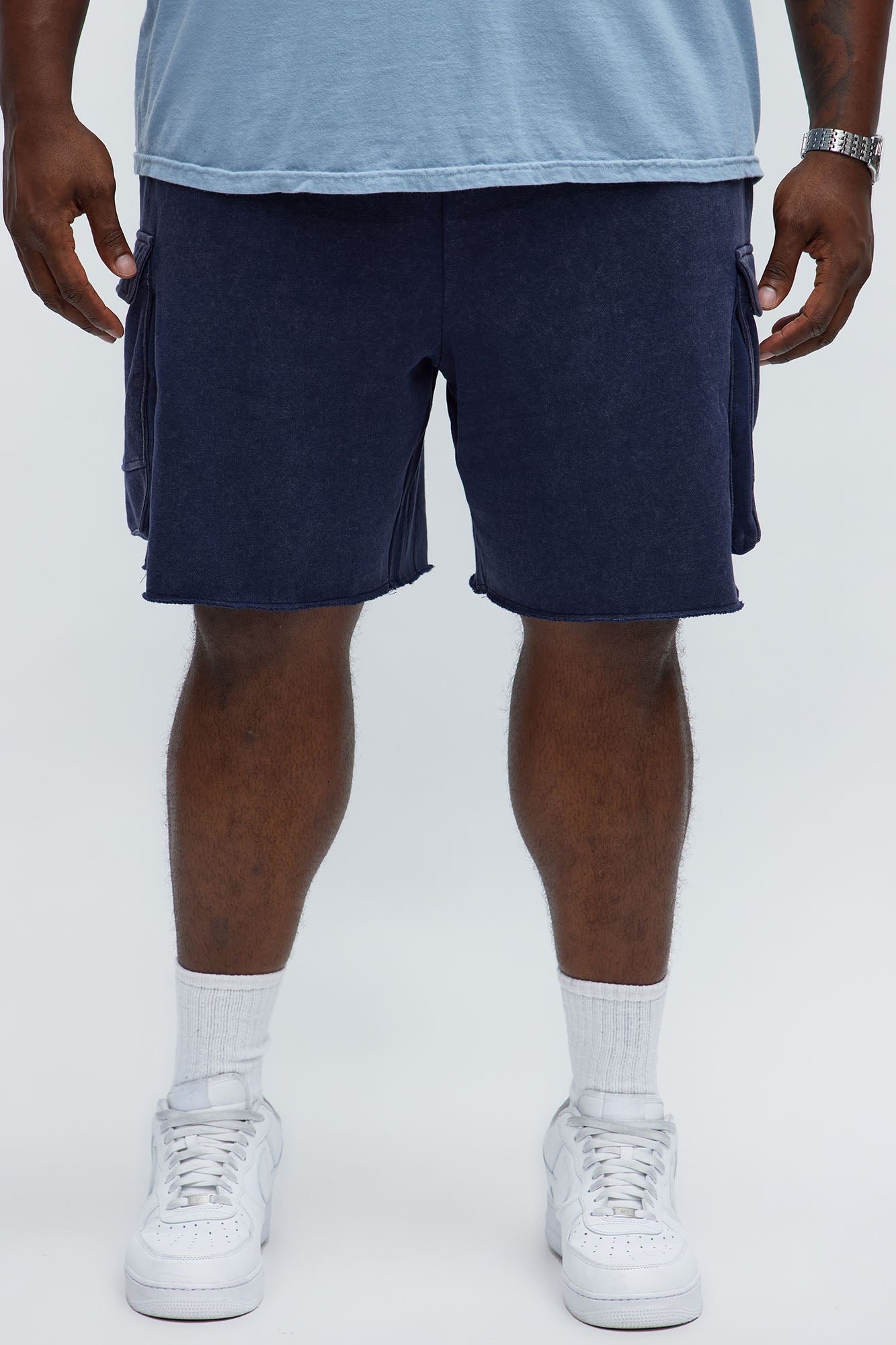 Tyson Bagged Off Cargo Relaxed Shorts - Navy