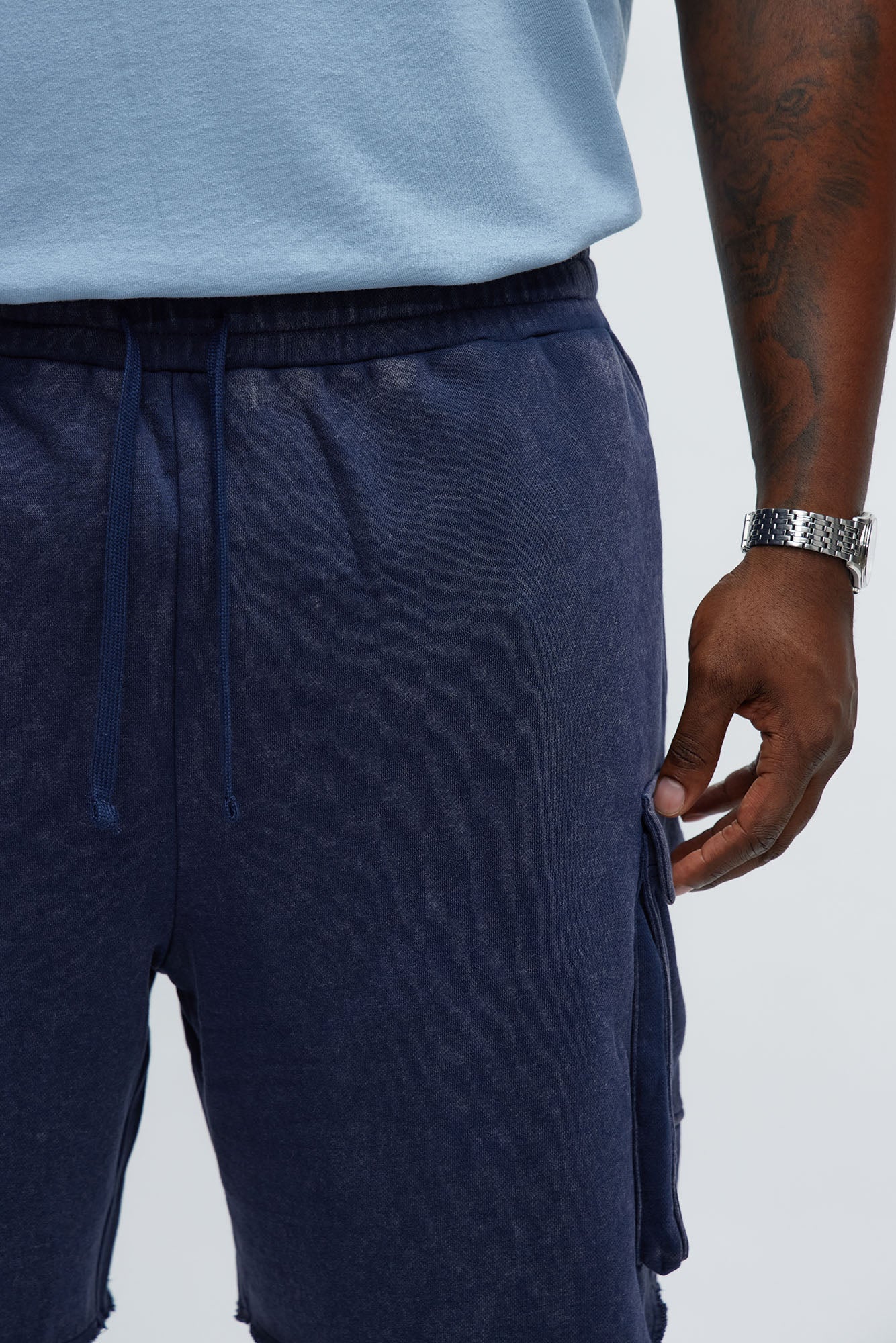 Tyson Bagged Off Cargo Relaxed Shorts - Navy