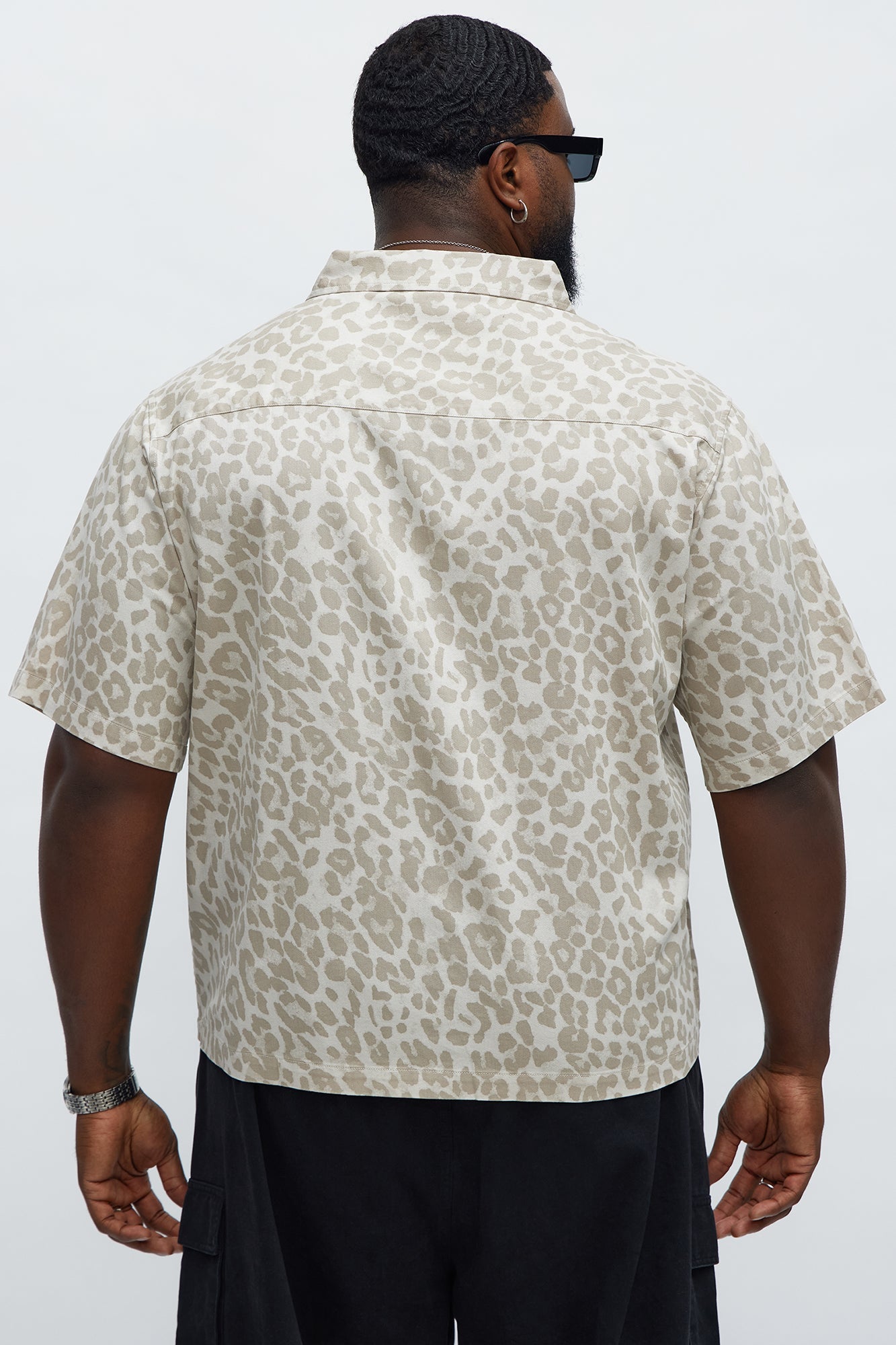 Relaxed Fit Leopard Saints Button Up Shirt - Tan/Multi