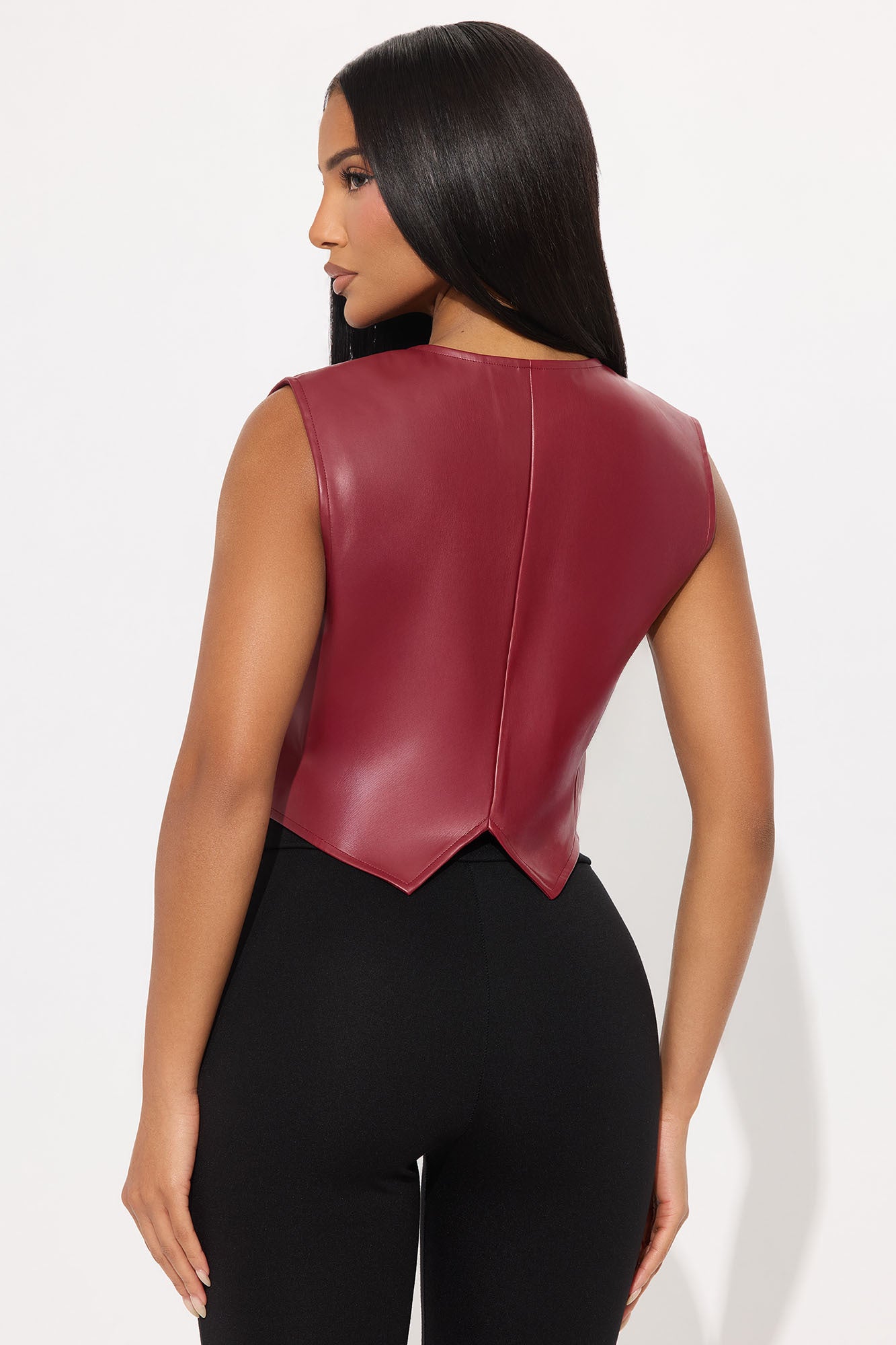 Trust The Process Hardware Faux Leather Vest - Burgundy