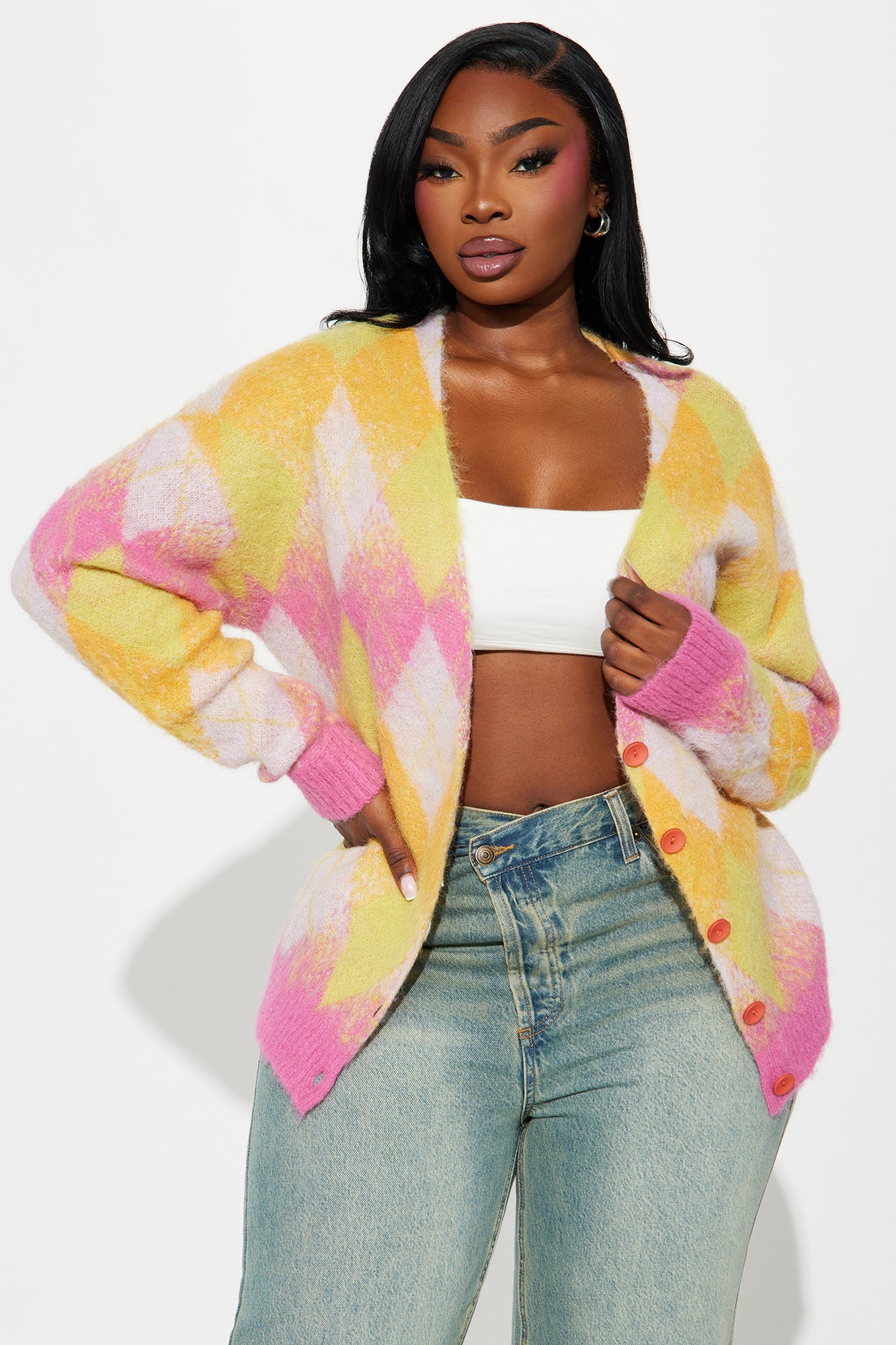 Artsy Argyle Cardigan - Multi Color