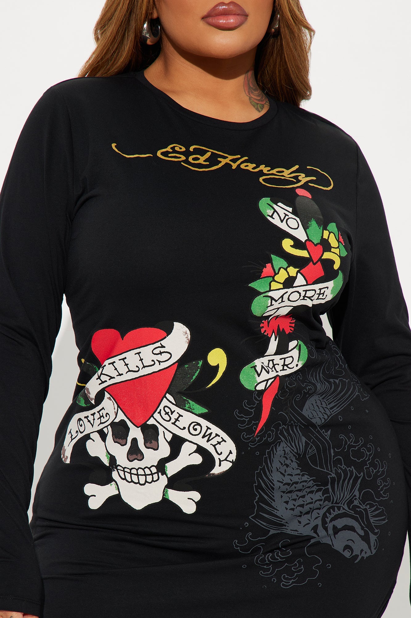 Ed Hardy Heart T-Shirt Dress - Black