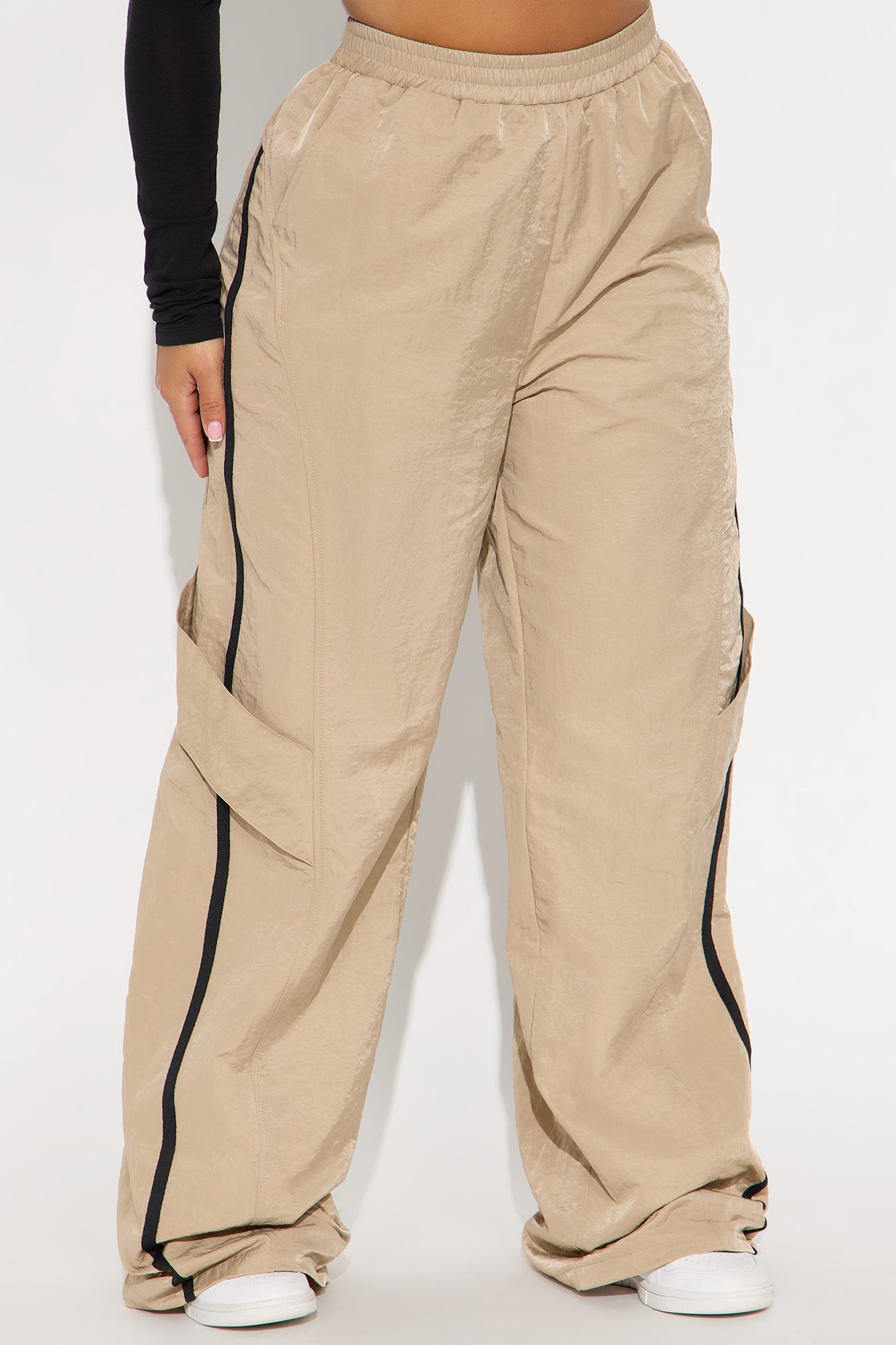 Eliza Windbreaker Wide Leg Track Pant - Beige