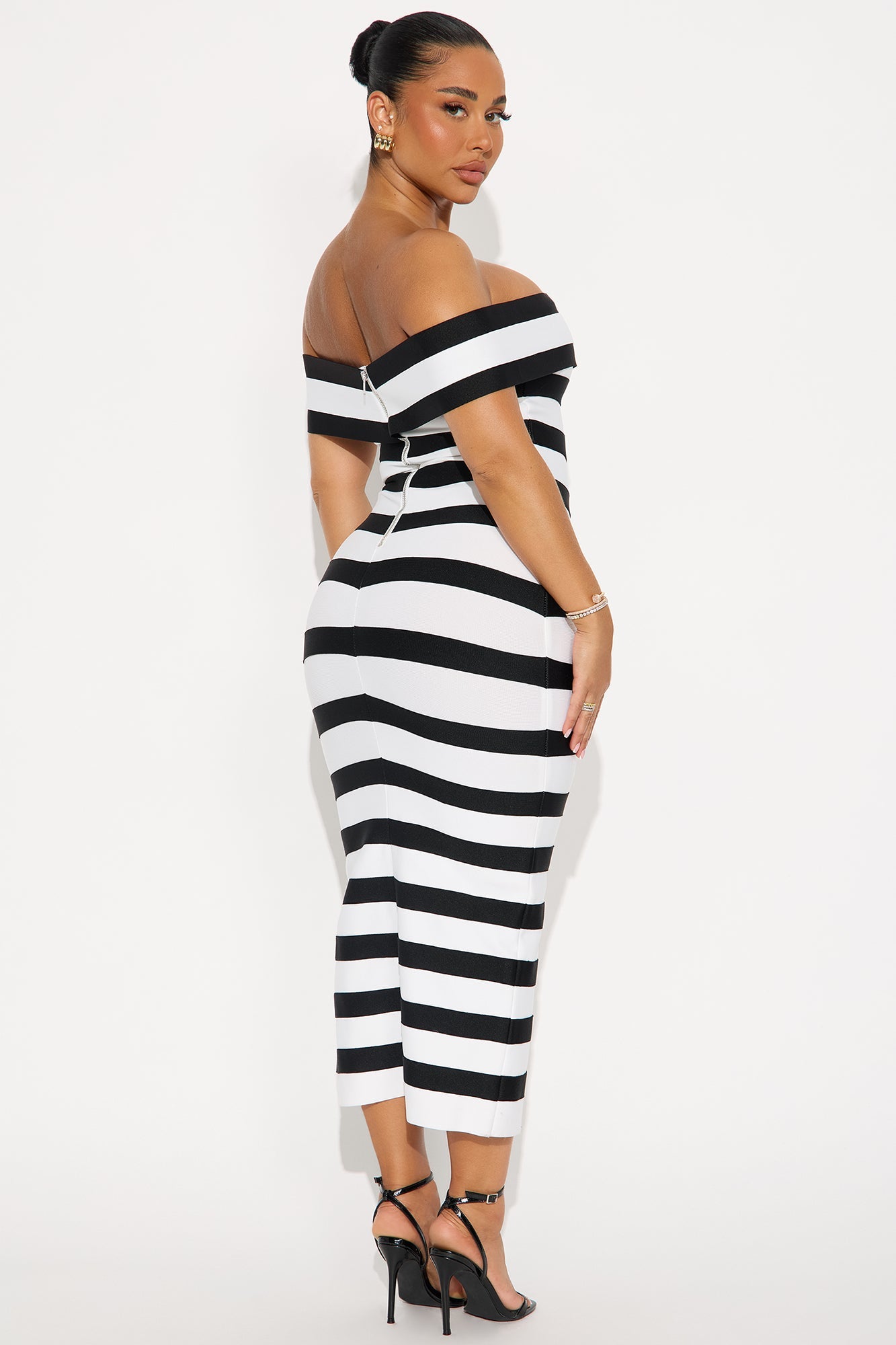 Zaria Striped Bandage Midi Dress - Black/White