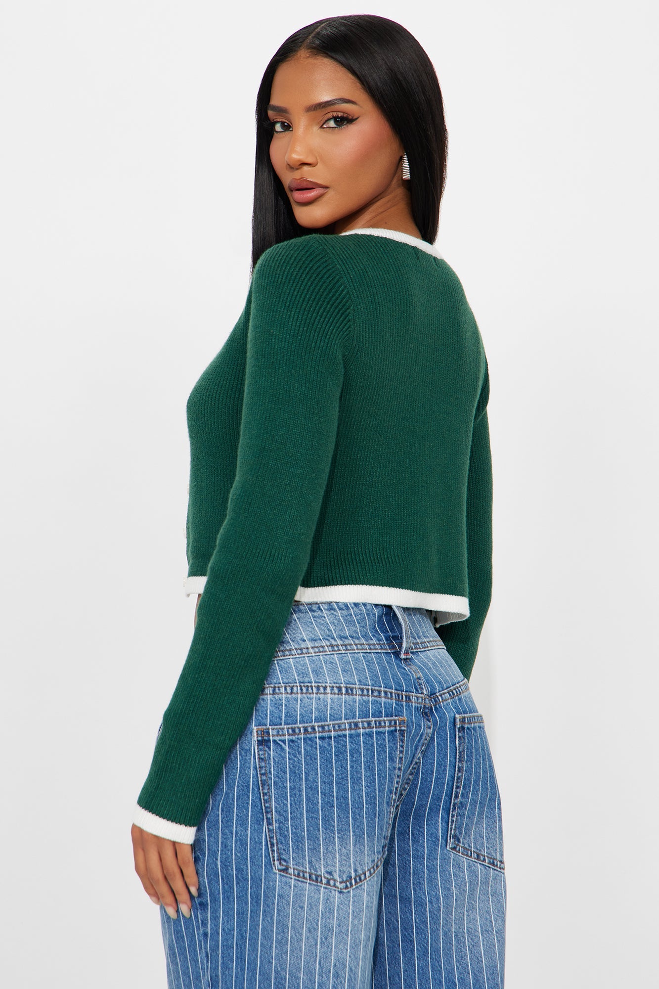 Jaszy Contrast Cardigan - Green/combo