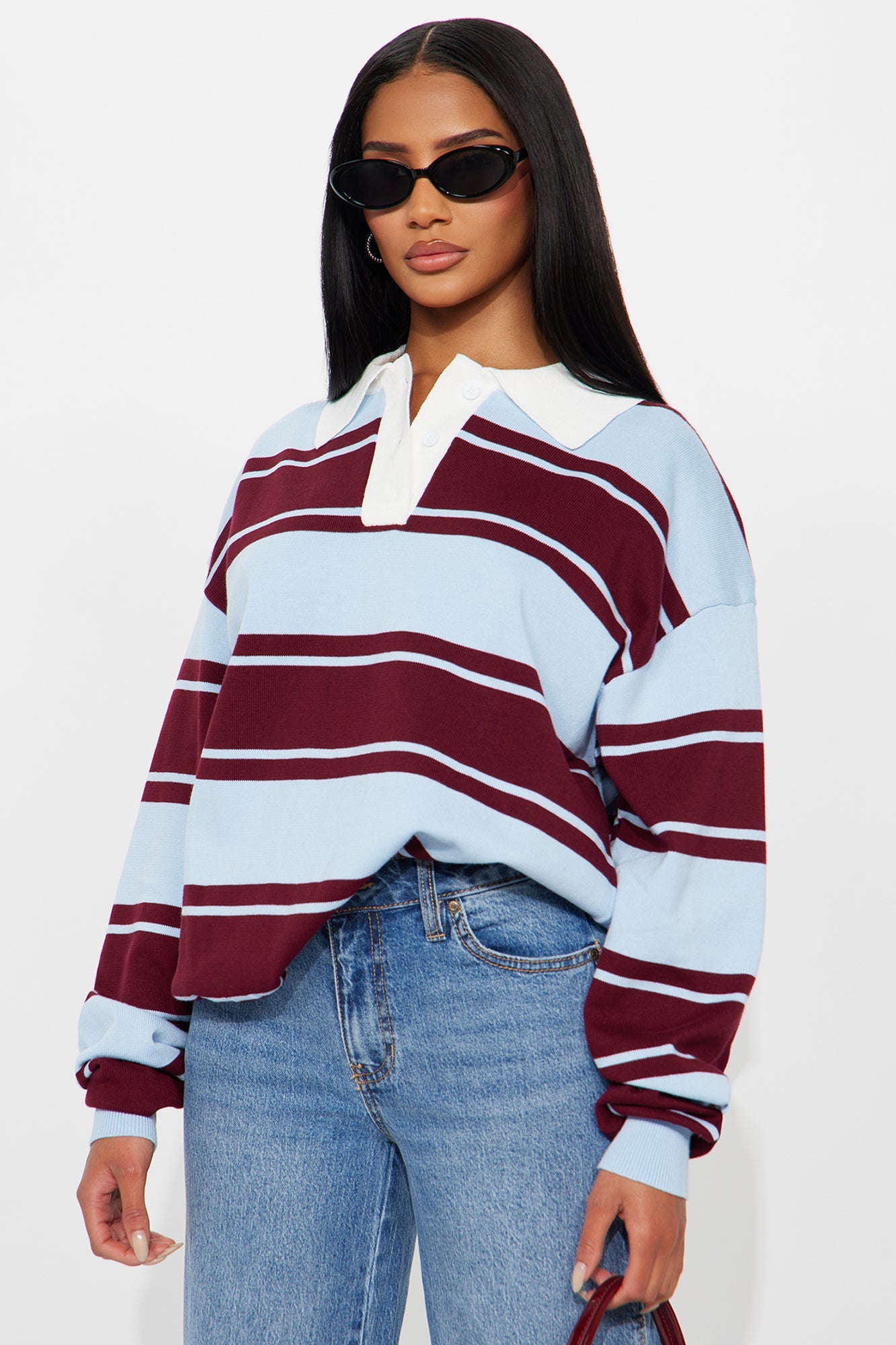 West Coast Striped Rugby Polo Sweater - Blue/combo