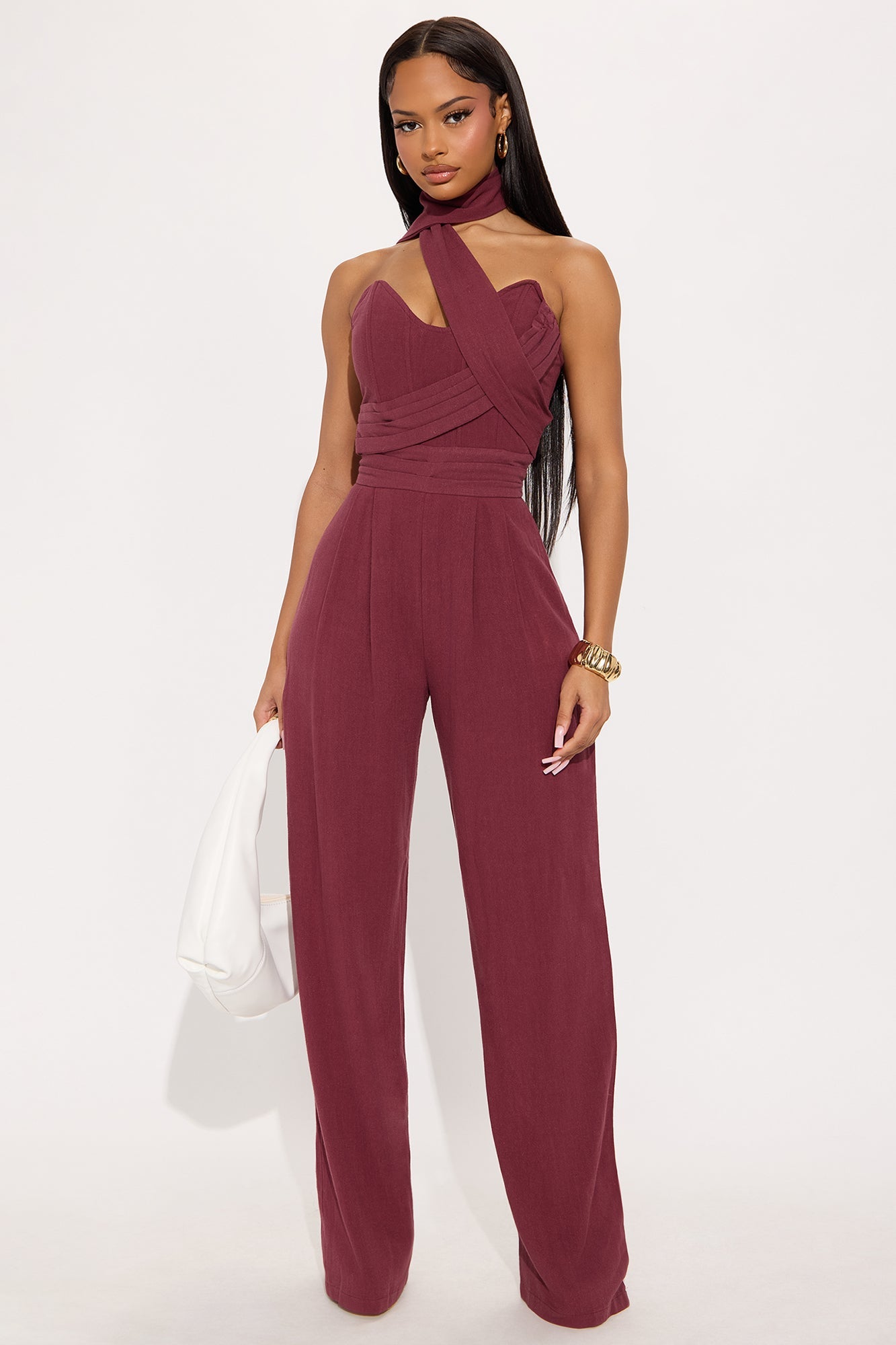 Fatima Linen Corset Jumpsuit - Wine