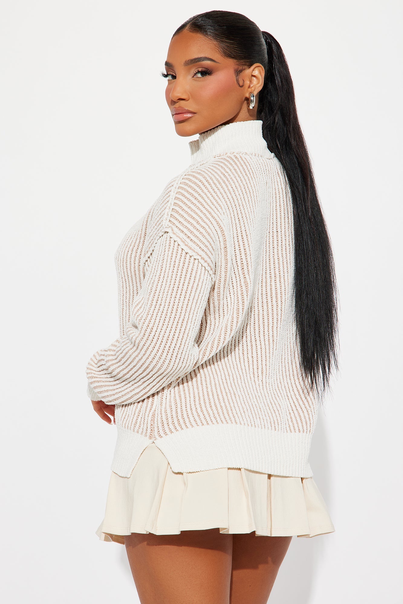 Fall Back Quarter Zipper Sweater - Taupe/combo